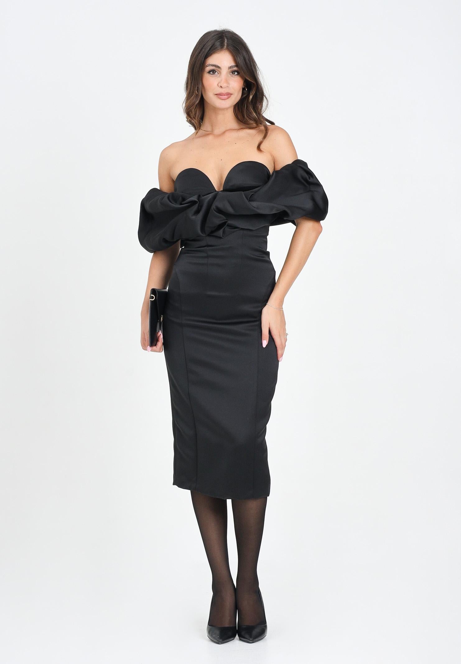 ELISABETTA FRANCHI Abito midi nero da donna con scollo 3D<BR/> AB71456E2 110 ELISABETTA FRANCHI