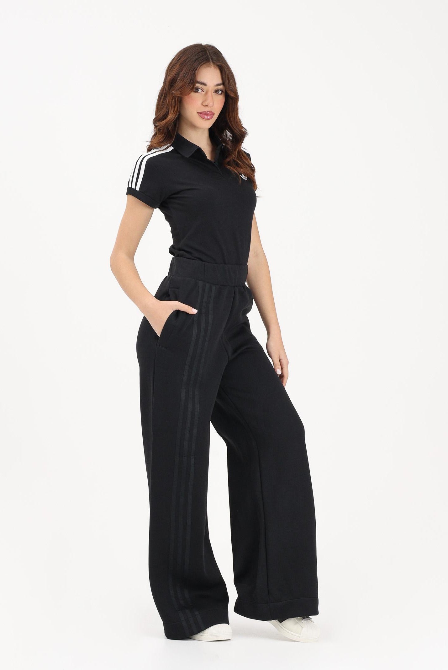 ADIDAS ORIGINALS Pantalone sportivo Wide Off Placed 3-STRIPES nero da donna JX2733 . ADIDAS ORIGINALS