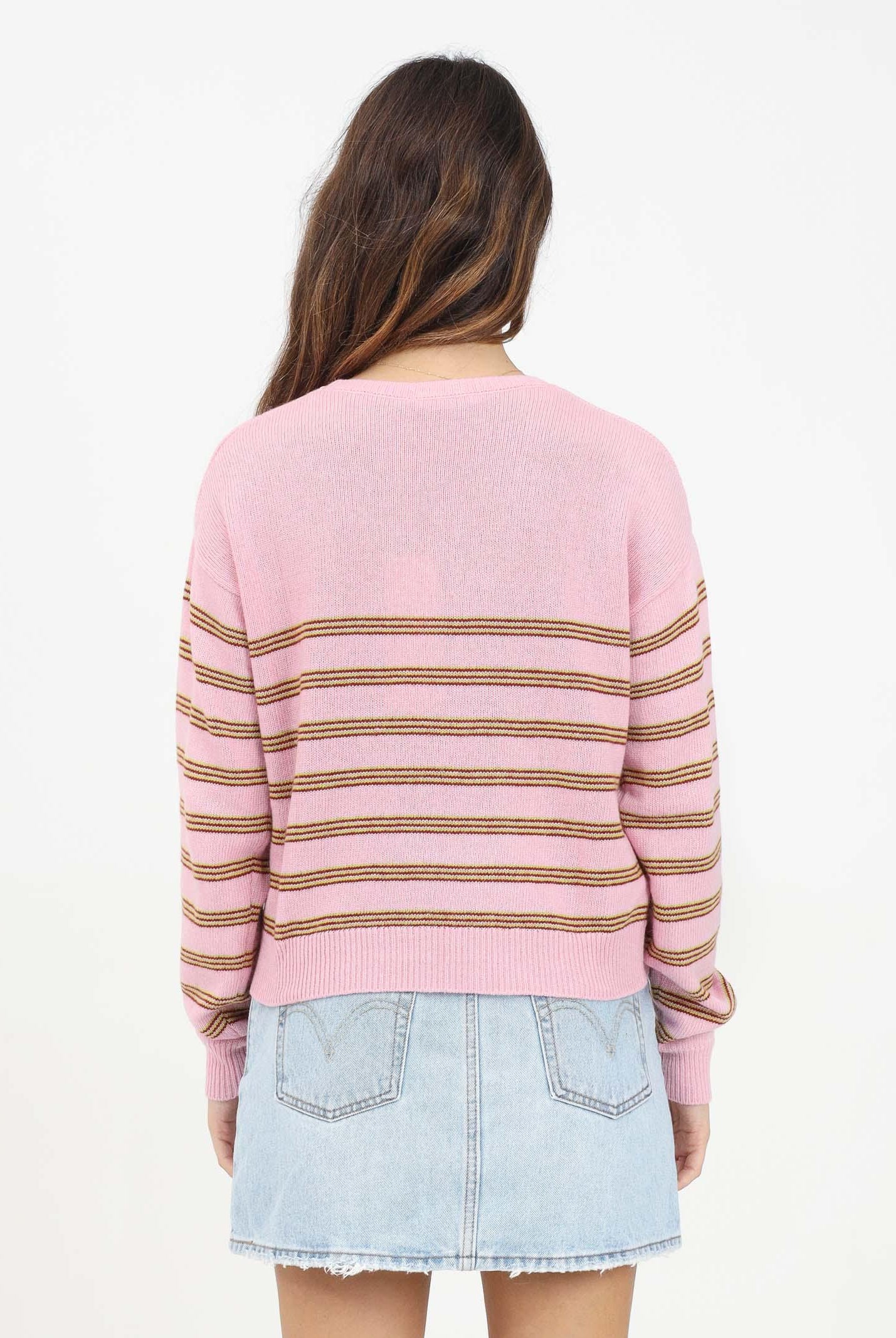 Maglioncino girocollo rosa per donna e bambina con logo e motivo a righe M01205M00SZ 0M345 MARNI