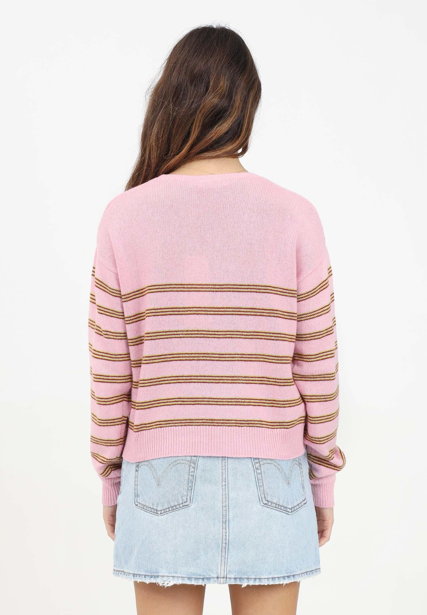 Maglioncino girocollo rosa per donna e bambina con logo e motivo a righe M01205M00SZ 0M345 MARNI