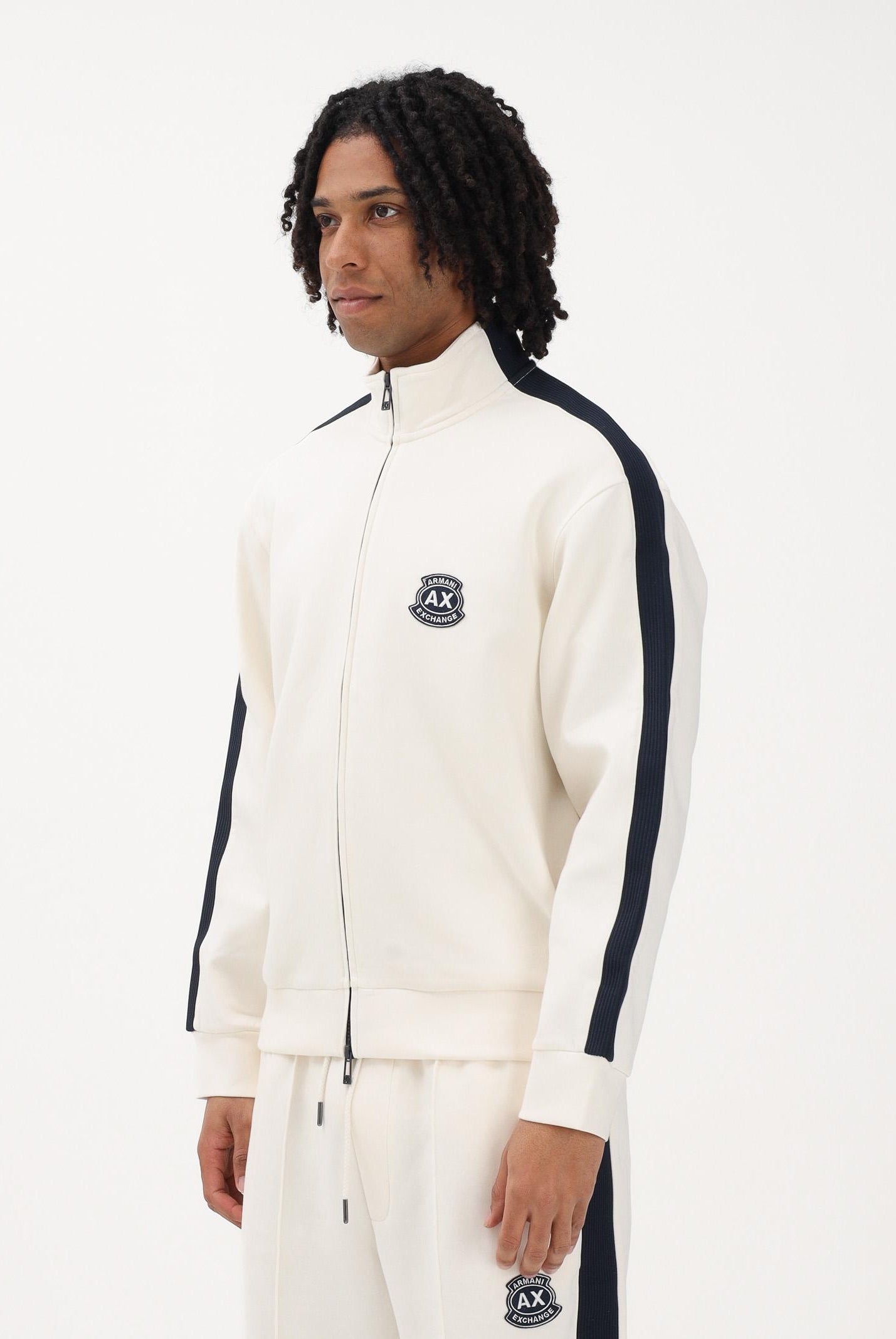 ARMANI EXCHANGE Felpa con zip panna da uomo rifinita da logo e bande a contrasto XM002367AF13047 U1074 ARMANI EXCHANGE