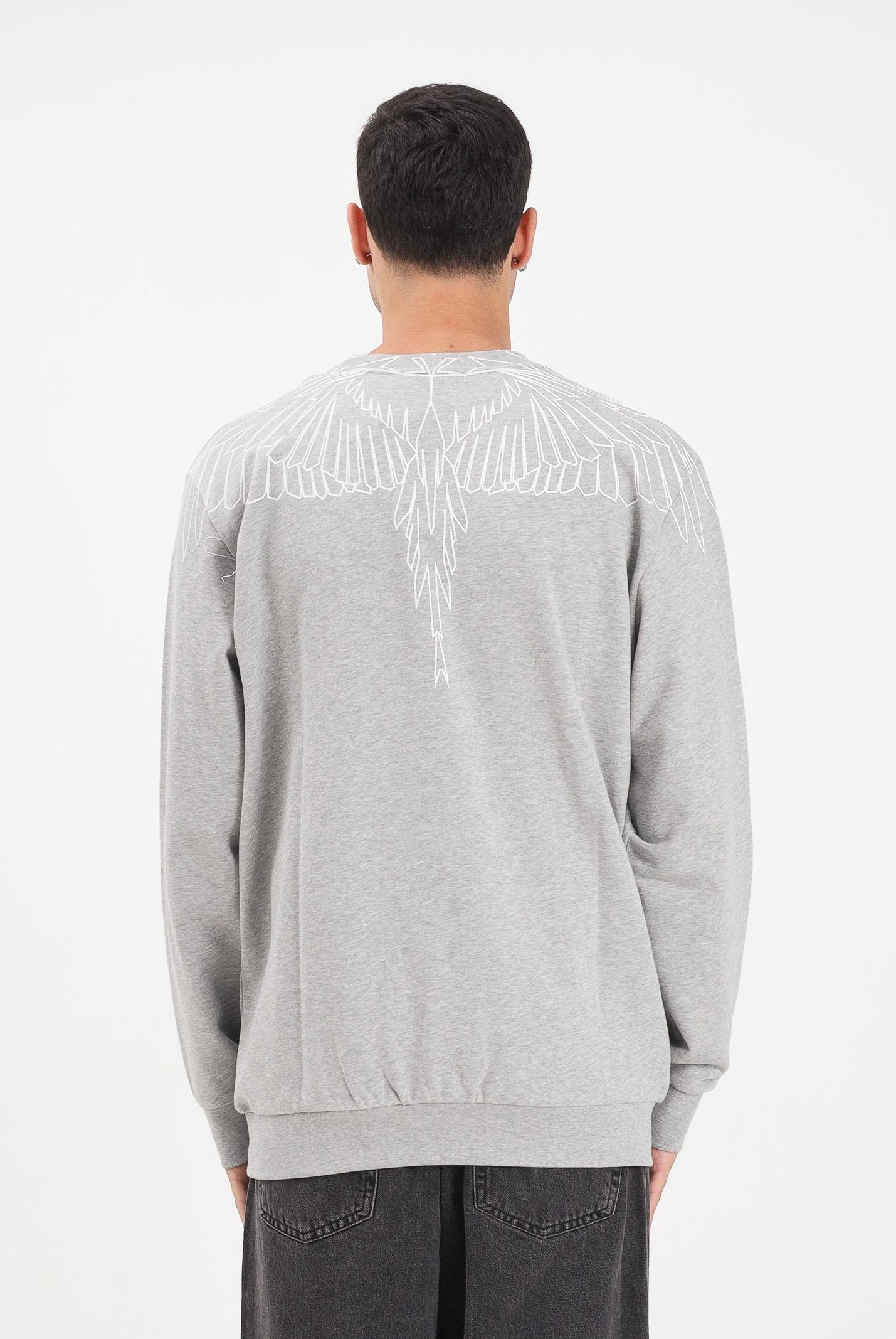 MARCELO BURLON COUNTY OF MILAN Felpa girocollo grigia da uomo con grafica ali F5CAMASW001 101 MARCELO BURLON COUNTY OF MILAN