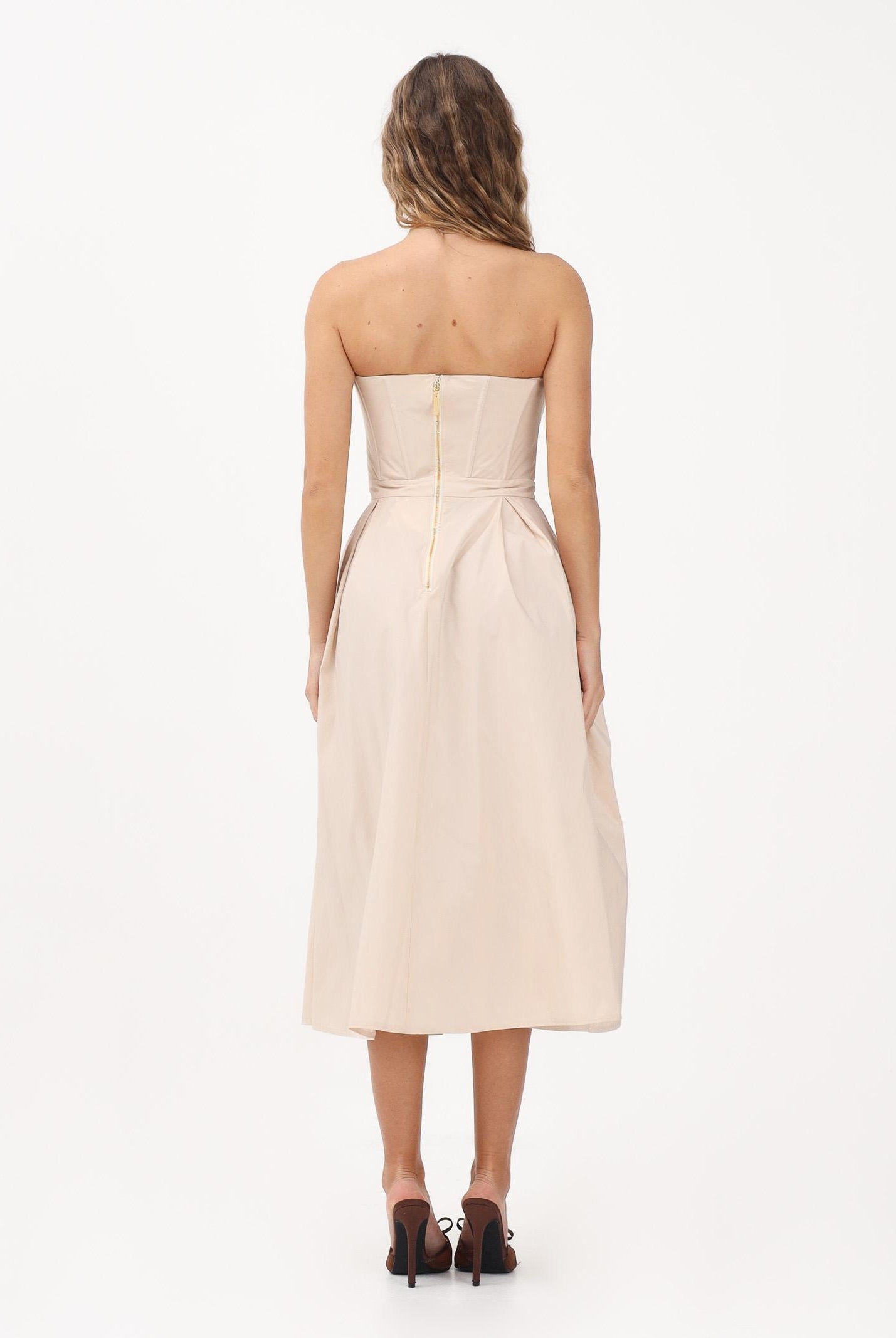 ELISABETTA FRANCHI Abito midi beige da donna con ricami floreali 3D AB94262E2 045 ELISABETTA FRANCHI