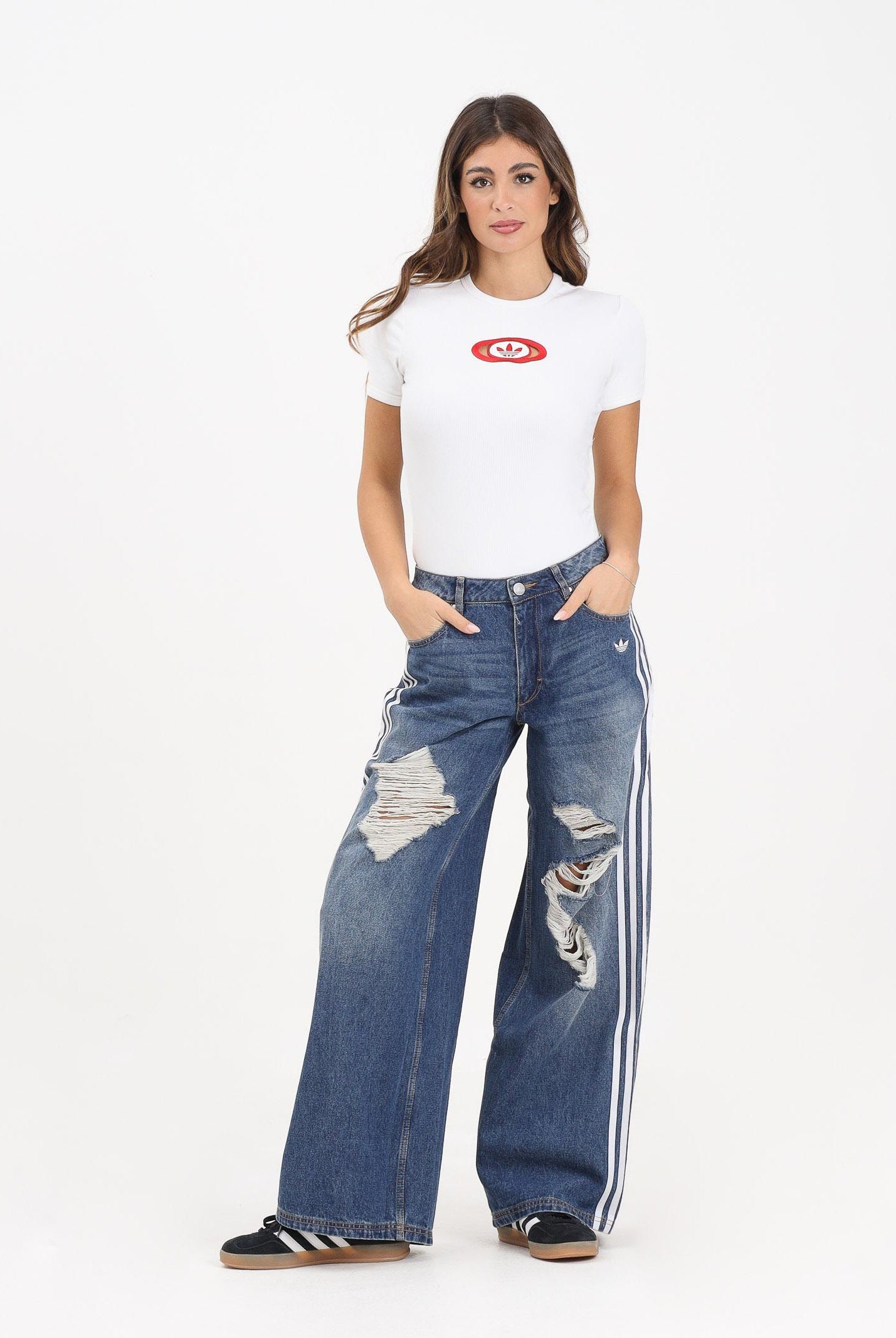 ADIDAS ORIGINALS Jeans Loose Denim Destressed in denim scuro da donna KE3300 ADIDAS ORIGINALS