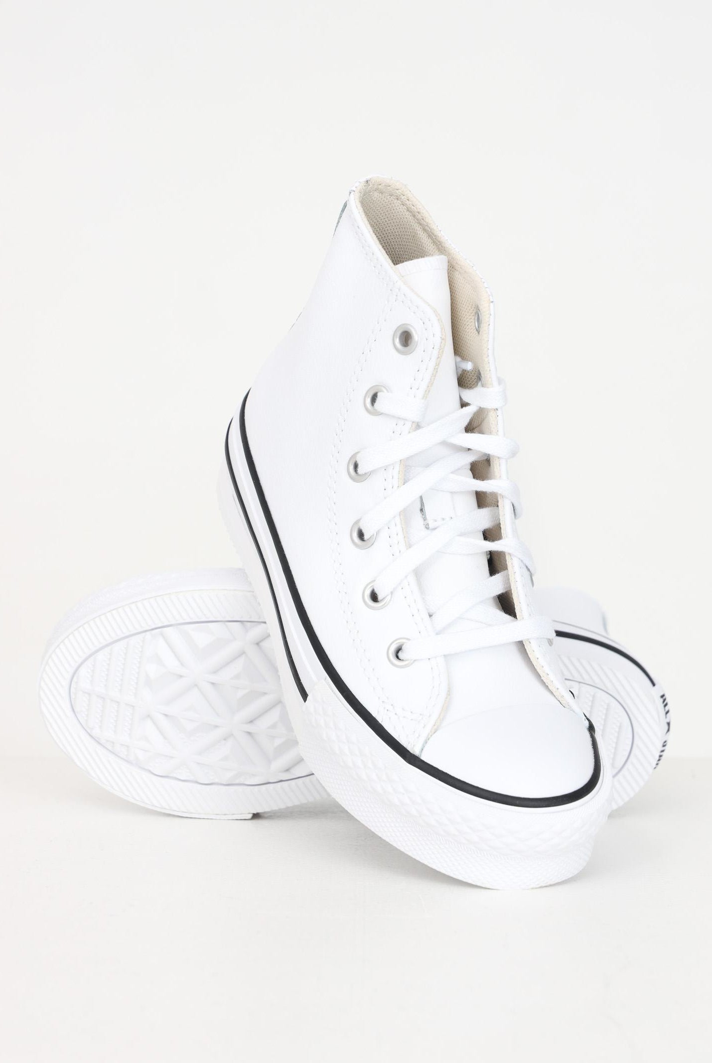 Sneakers Chuck Taylor All Star Platform Leather bianche per bambino e bambina A01016C CONVERSE