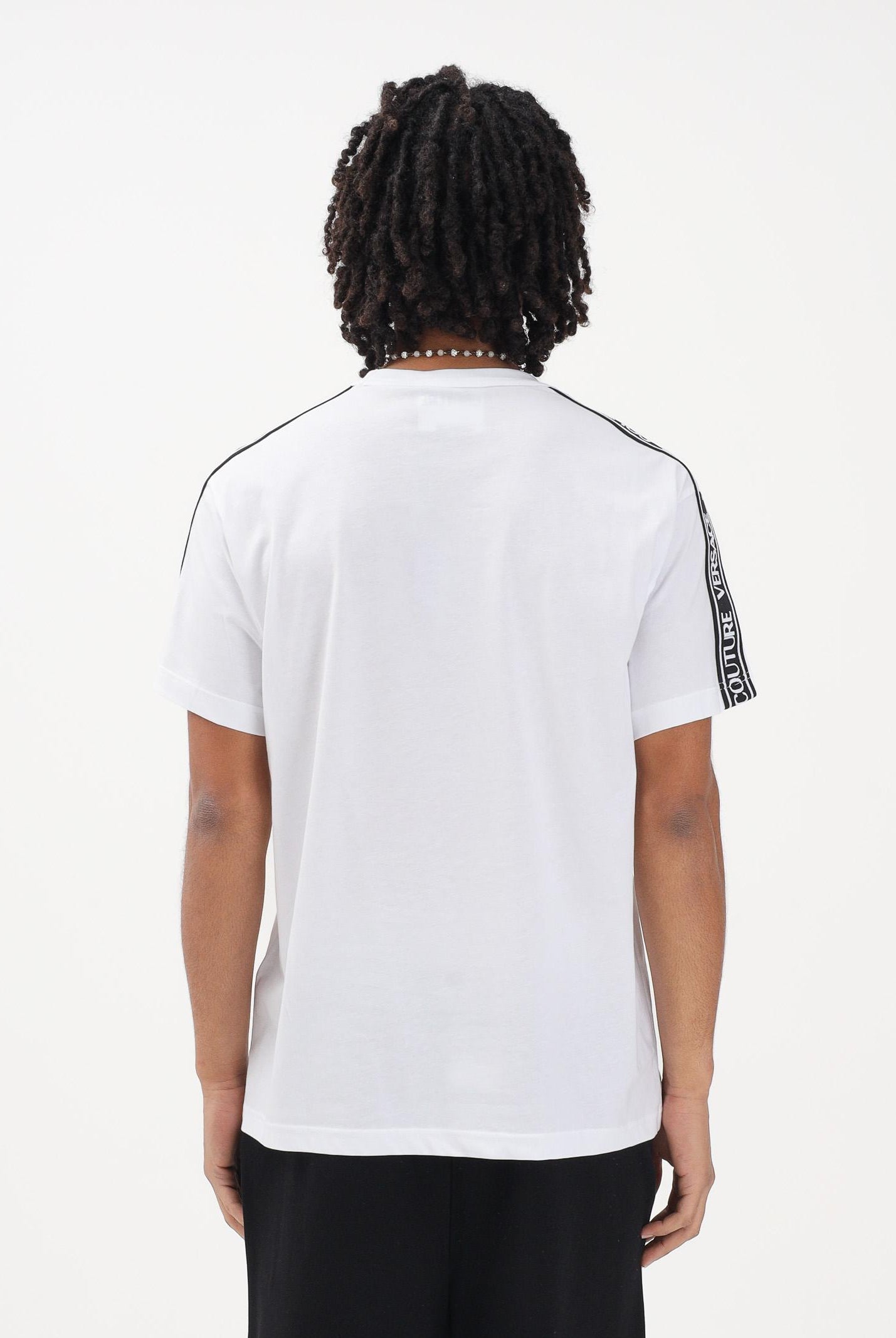 VERSACE JEANS COUTURE T-shirt a manica corta bianca da uomo con inserti logati 80GAHT16CJ00T 003 VERSACE JEANS COUTURE