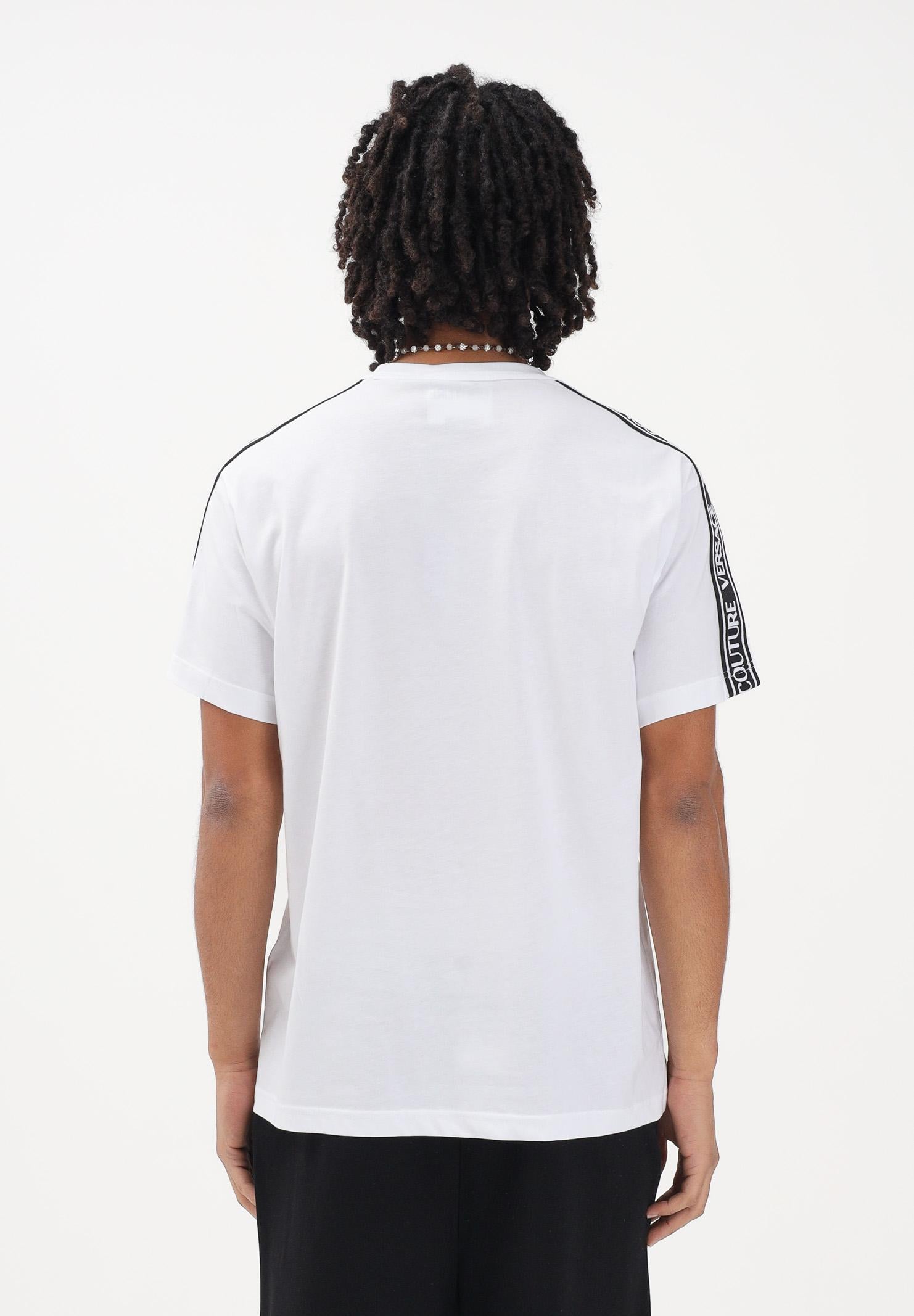 VERSACE JEANS COUTURE T-shirt a manica corta bianca da uomo con inserti logati 80GAHT16CJ00T 003 VERSACE JEANS COUTURE