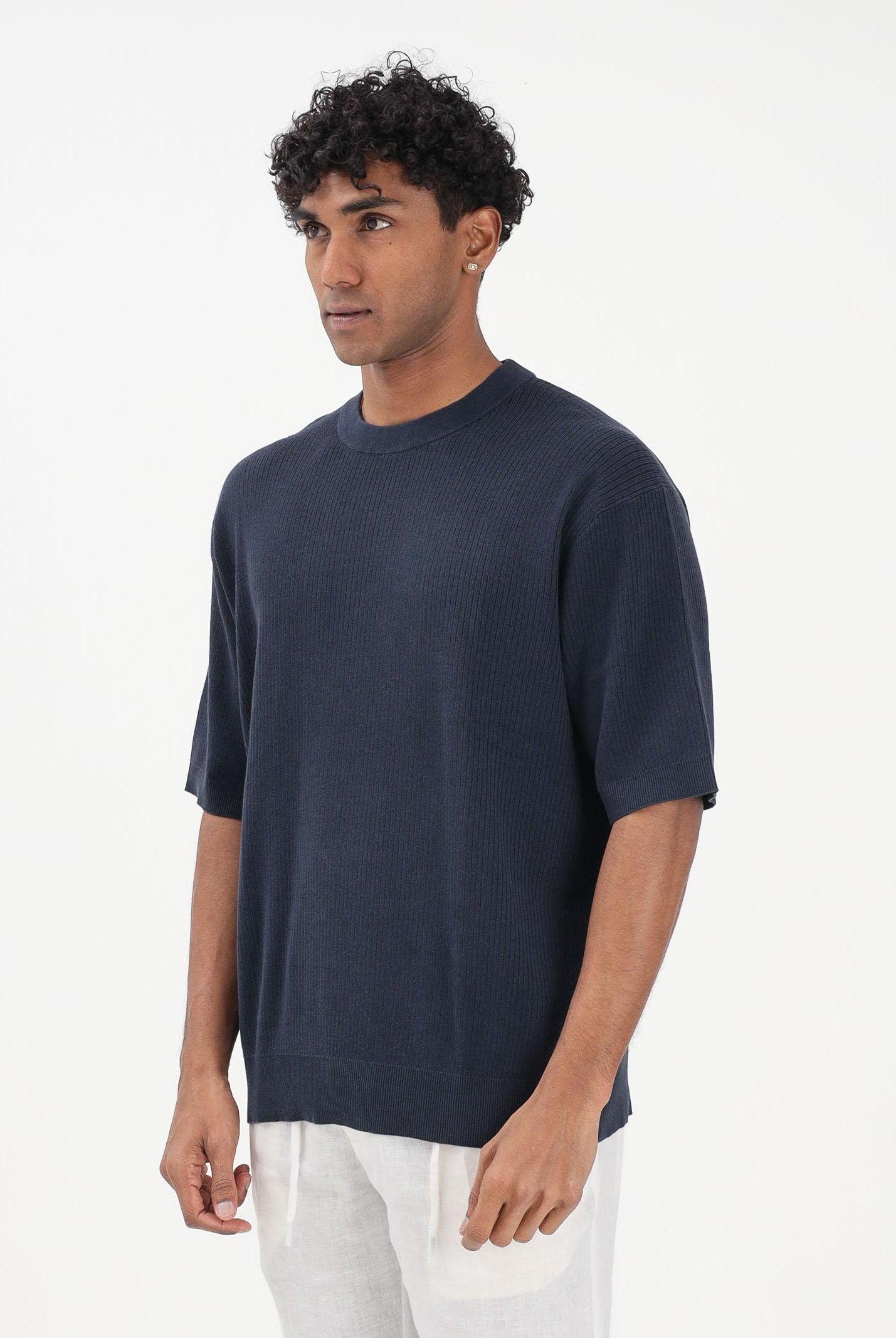 SELECTED HOMME Maglia a manica corta blu da uomo con lavorazione a costine 16100066 SKCA SELECTED HOMME