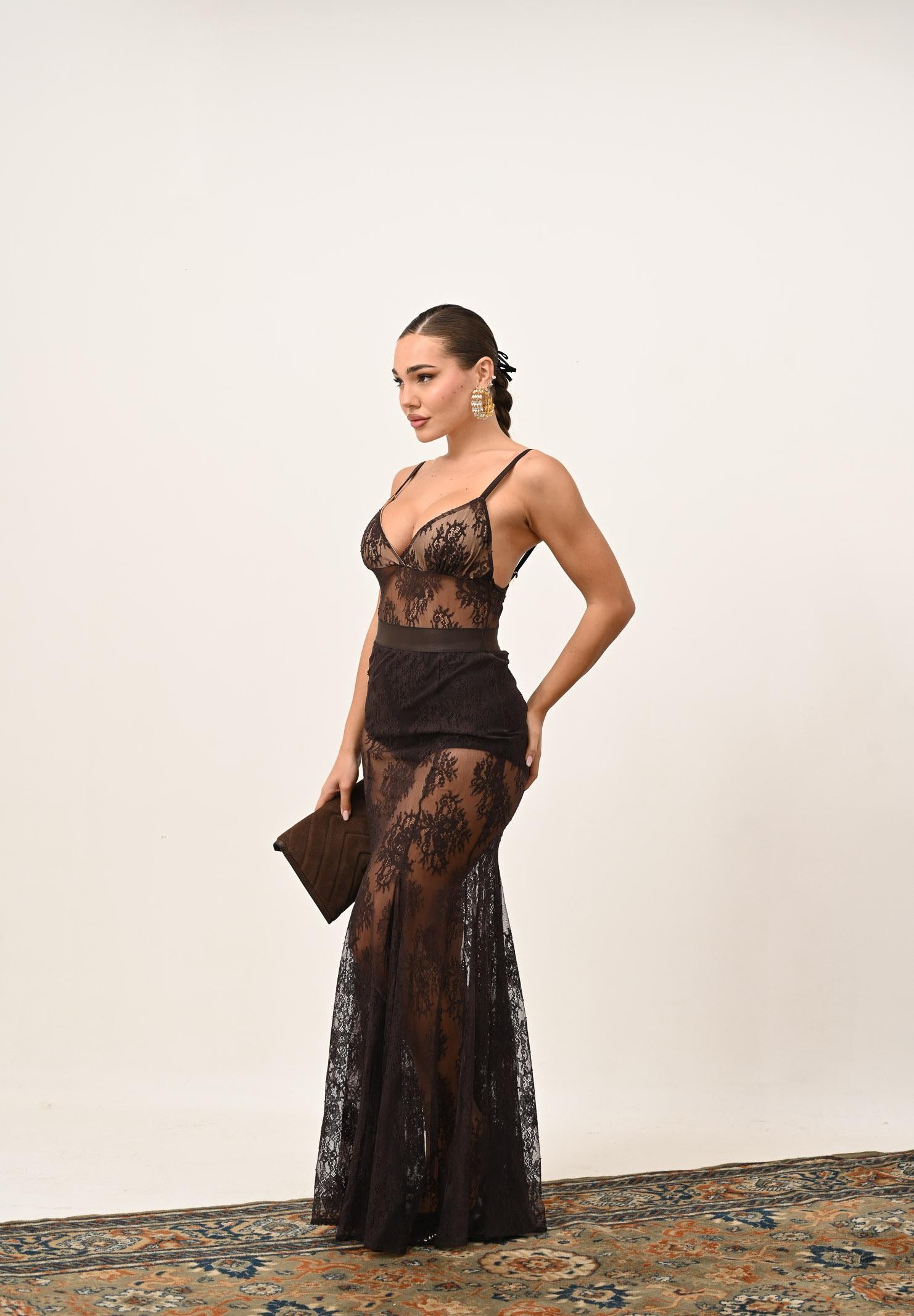 SANTAS Gonna lunga NUIT marrone da donna PV2628 MA SANTAS