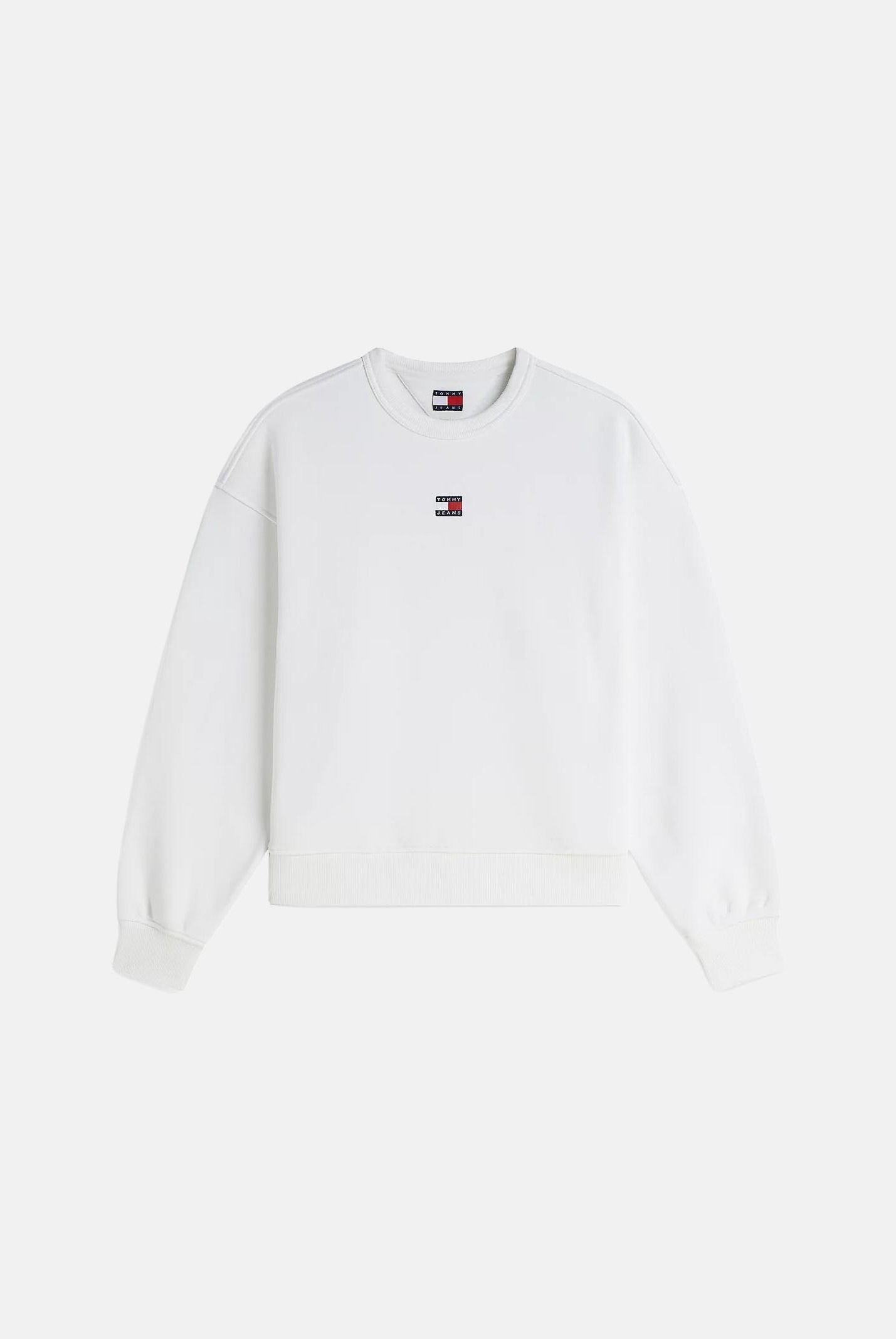 TOMMY JEANS felpa Tommy Badge Boxy Fleece Sweatshirt ecru bianco, donna. DW0DW17325 YBL TOMMY JEANS