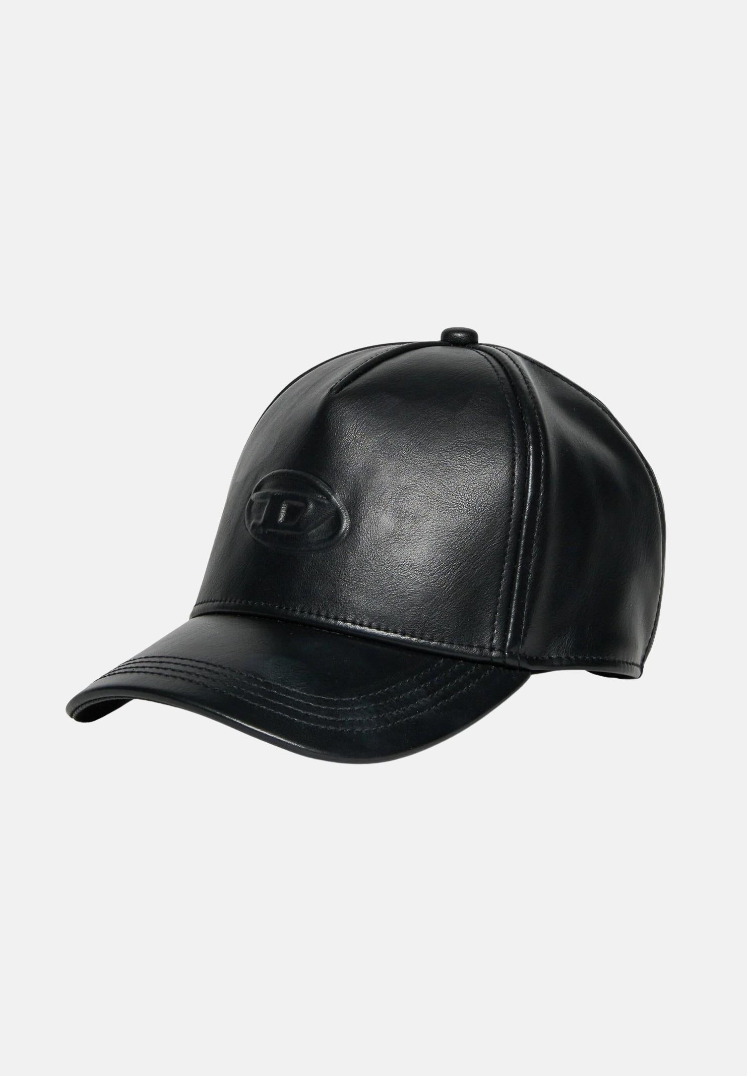 DIESEL Cappello con visiera nero per uomo e donna realizzato in tessuto spalmato con logo Oval D J02520KXBQ5 K900 DIESEL