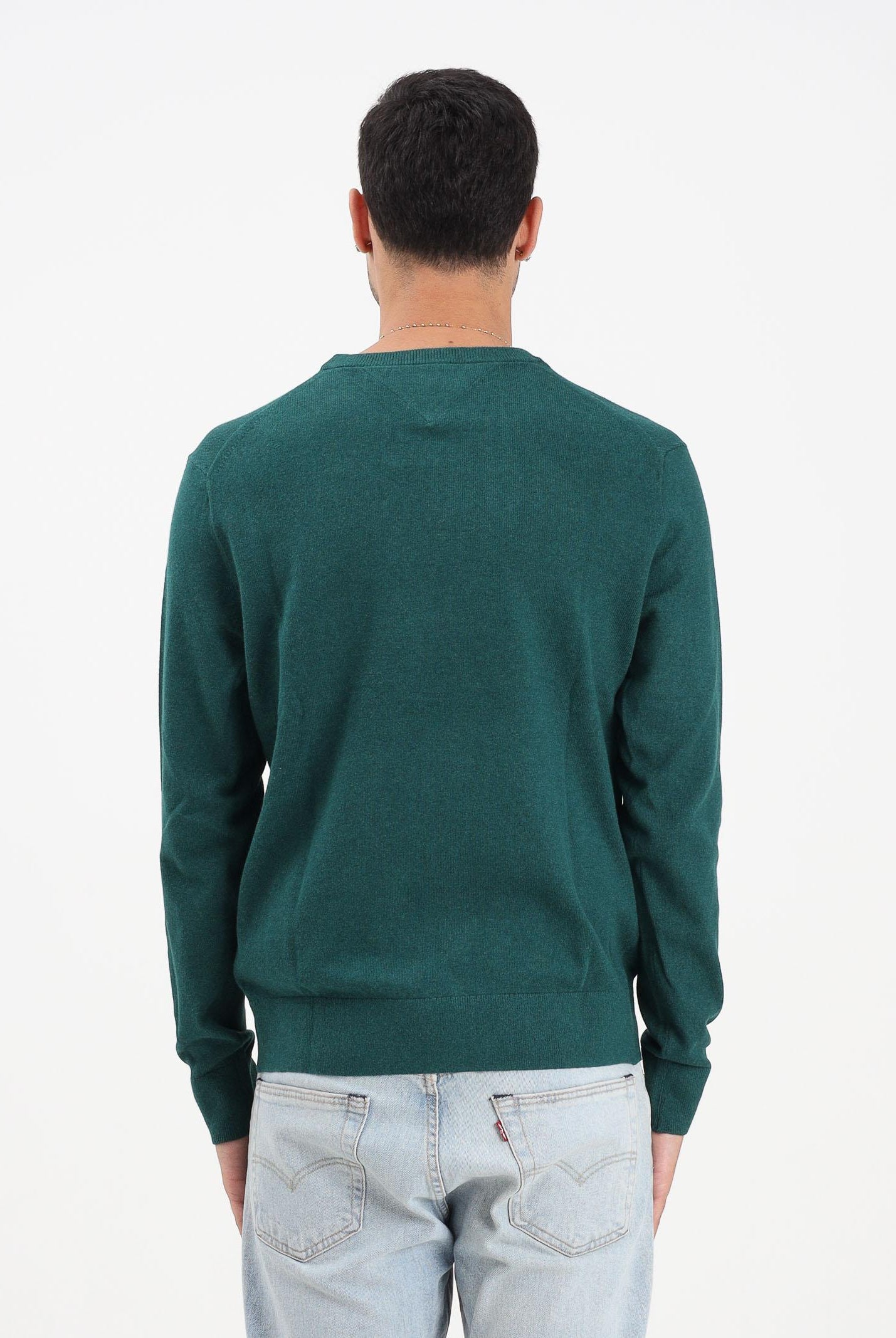 TOMMY HILFIGHER Maglioncino girocollo verde da uomo con ricamo bandierina Tommy Hilfigher MW0MW28046MQ8 TOMMY HILFIGER