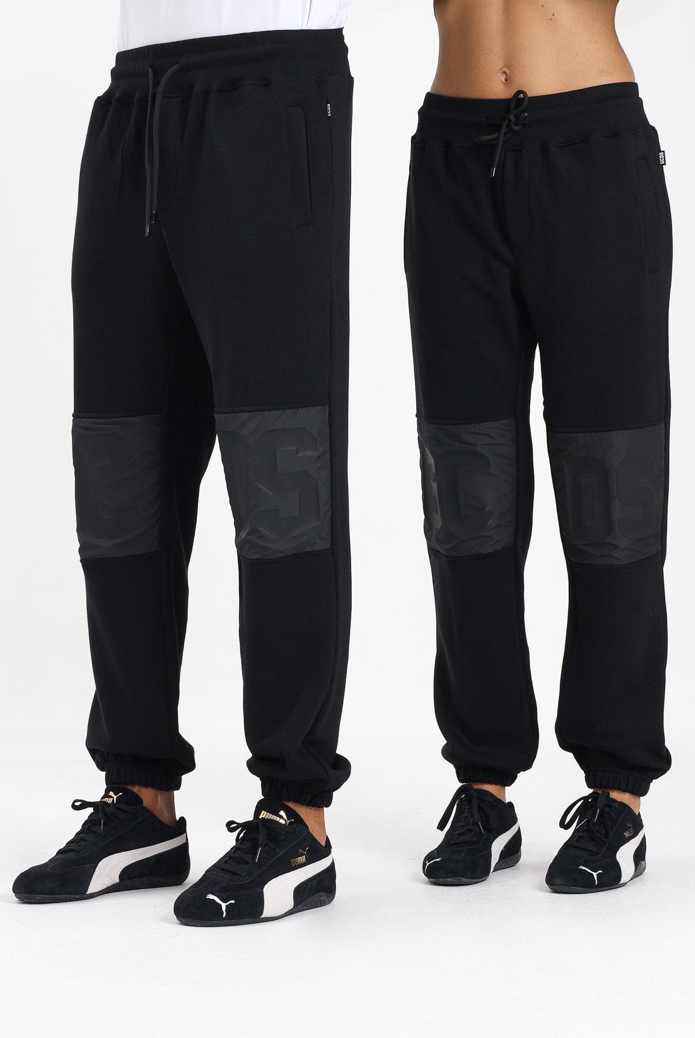 GCDS Pantalone sportivo nero per uomo e donna con inserto e logo B1XM3003JI1 99 GCDS