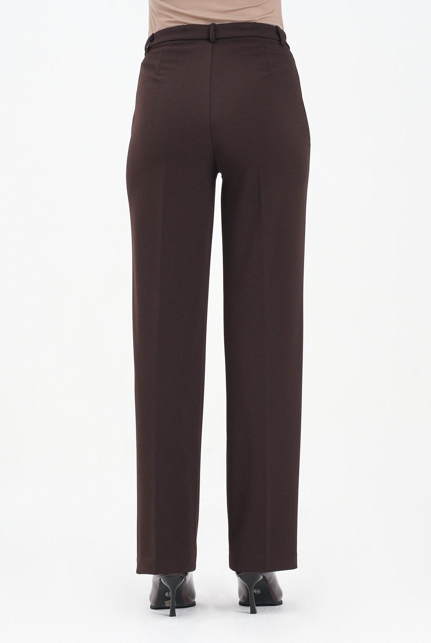 VICOLO Pantalone elegante marrone da donna con bande laterali in raso TF0305 FU69 VICOLO