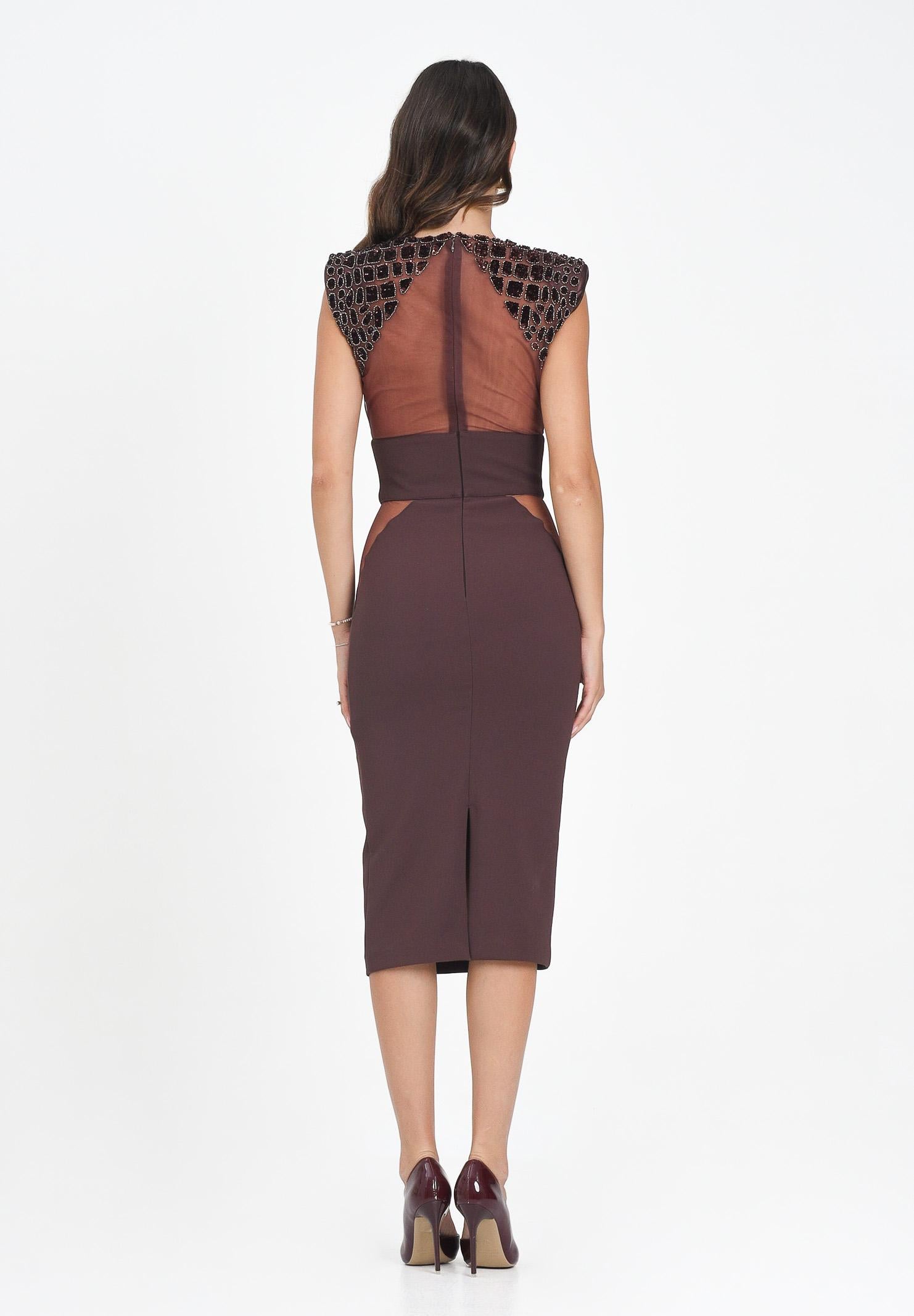 ELISABETTA FRANCHI Abito midi bordeaux da donna con ricami cocco AB83457E2 EA4 ELISABETTA FRANCHI