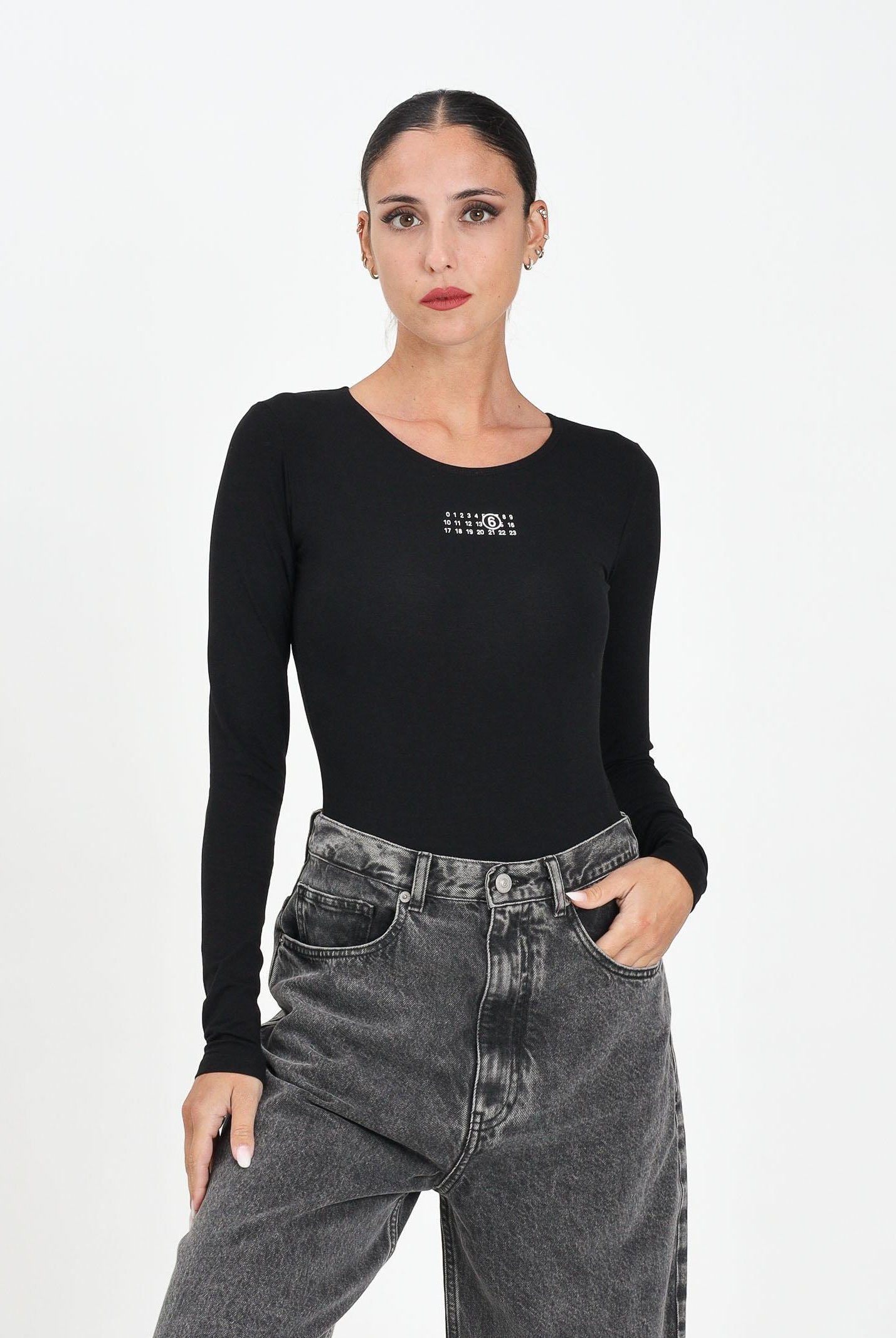 MAISON MARGIELA Body a maniche lunghe nero per donna e ragazze con logo M60911MM06L M6900 MAISON MARGIELA