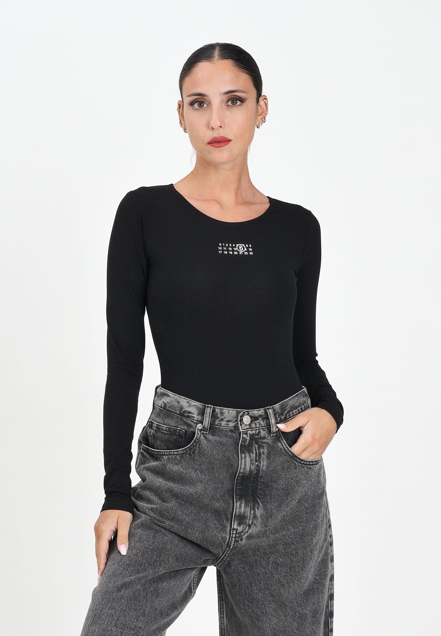 MAISON MARGIELA Body a maniche lunghe nero per donna e ragazze con logo M60911MM06L M6900 MAISON MARGIELA