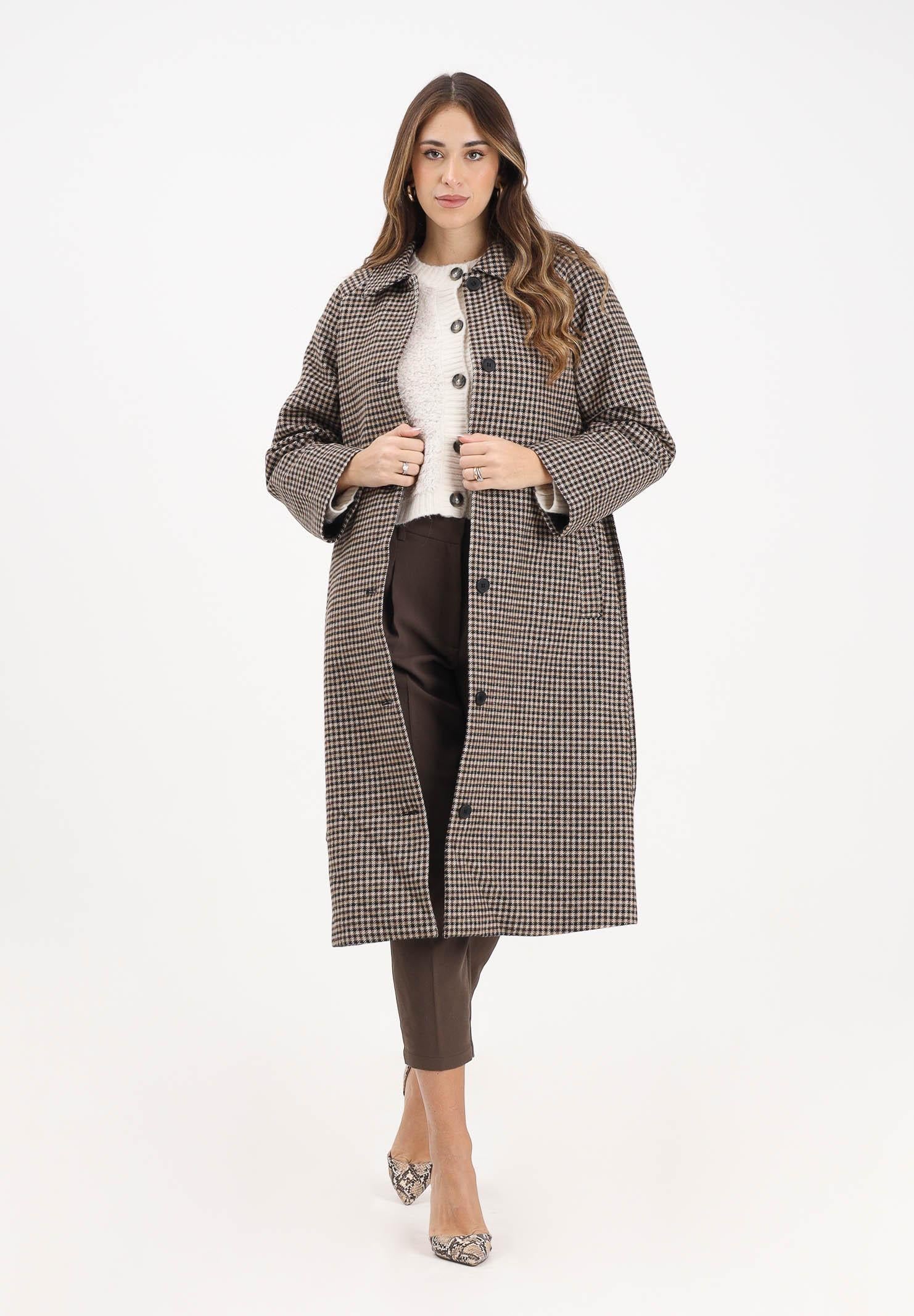 JDY Cappotto lungo marrone da donna con motivo pied de poule 15357594 IcedCoffee JDY