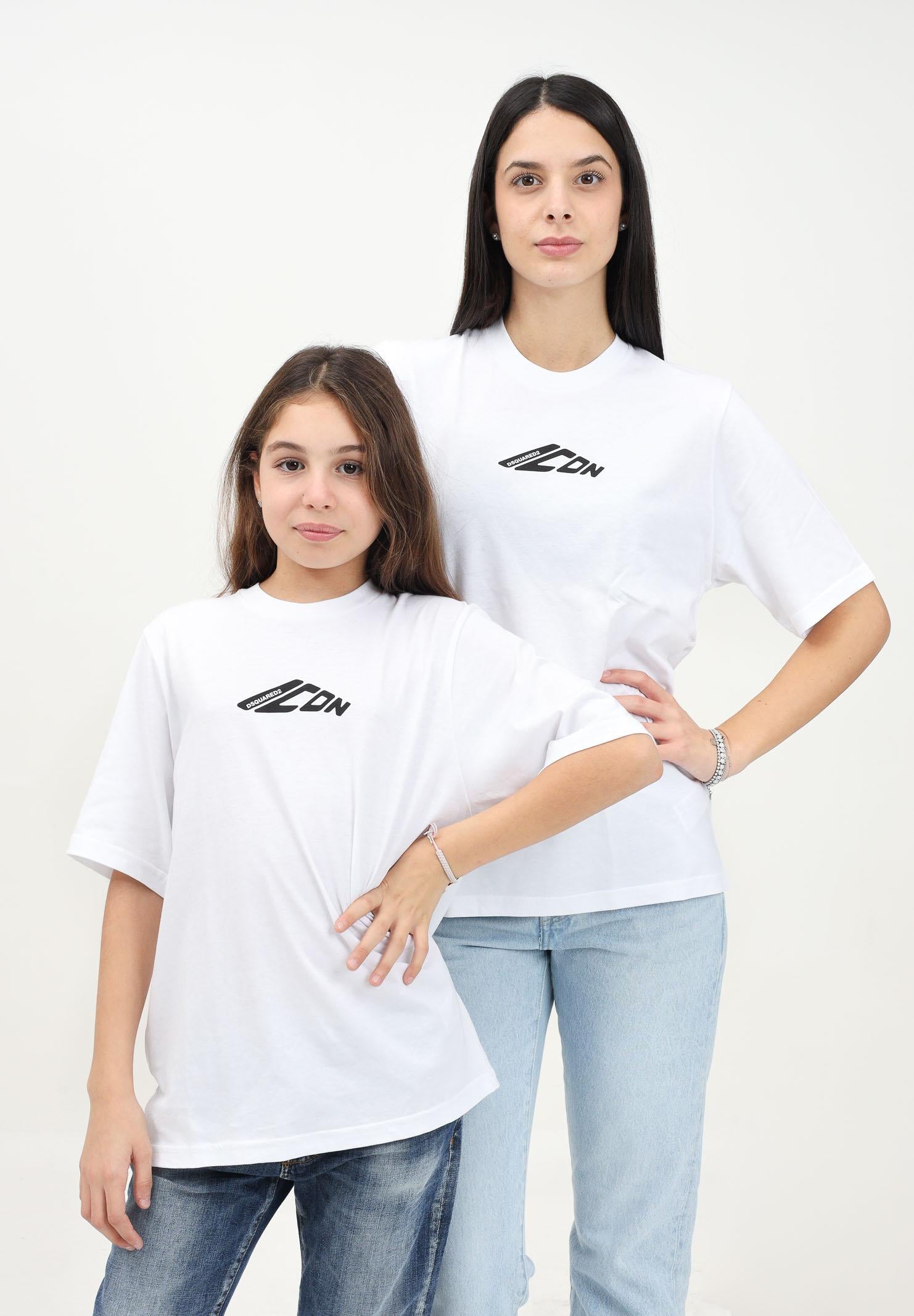 T-shirt a manica corta bianca per donna e bambina con stampa Icon DQ2659D00MV DQ100 DSQUARED2