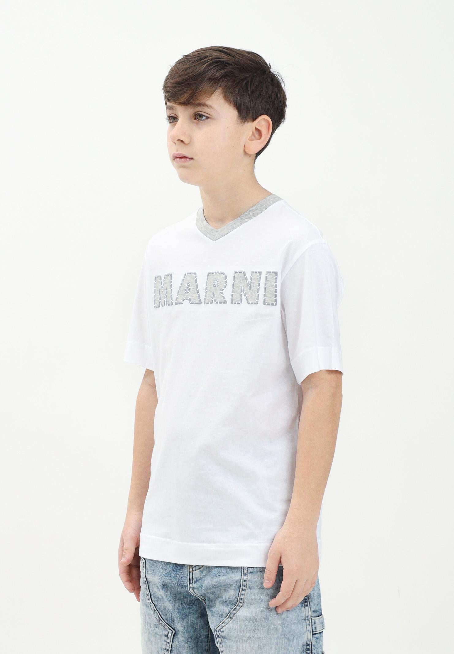 MARNI T-shirt a manica corta bianca per donna, ragazzi e bambini con logo a contrasto M01412M00HZ 0M100 MARNI