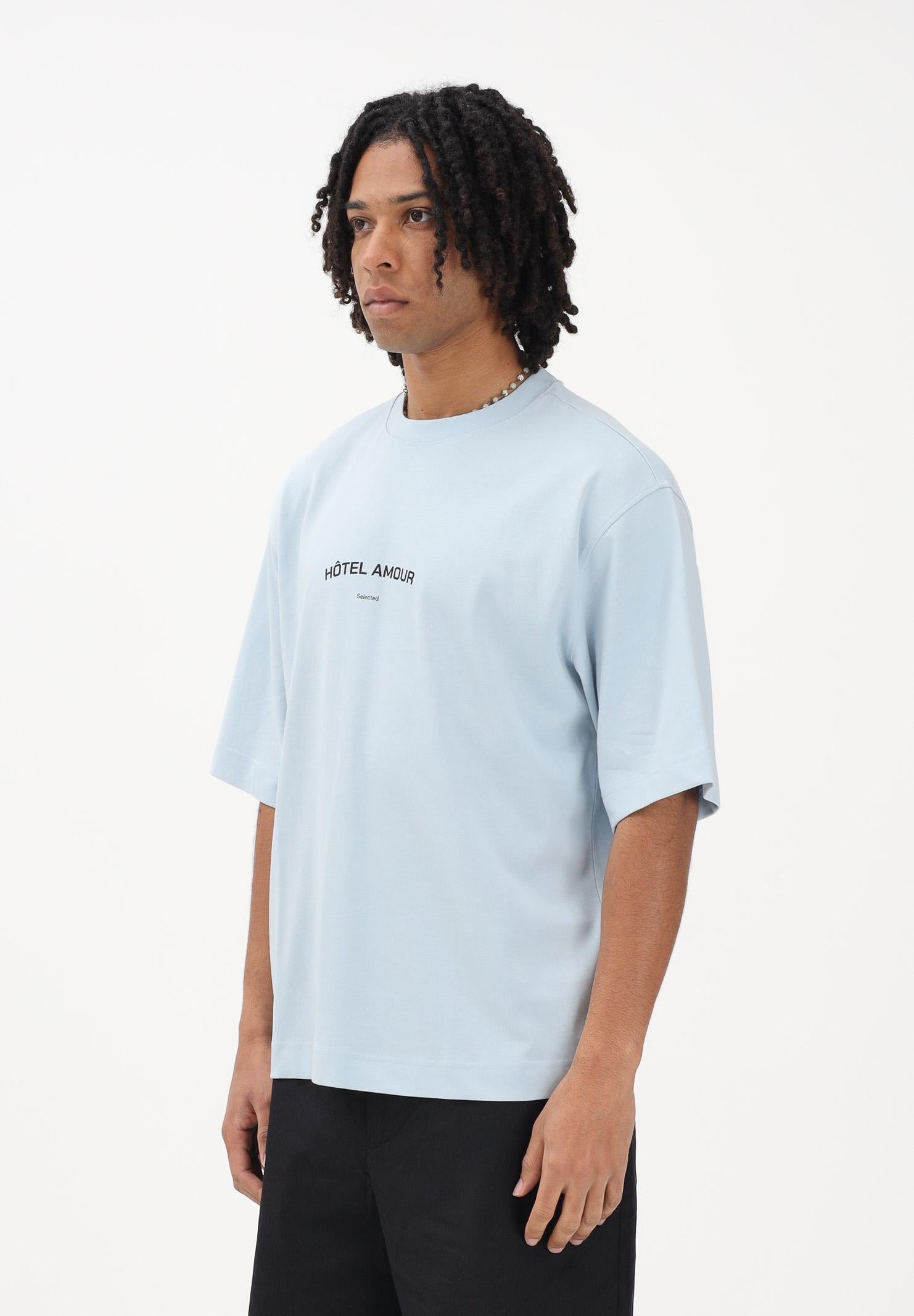 SELECTED HOMME T-shirt a manica corta celeste da uomo in collab. con l'iconico Hôtel Amour di Parigi 16100453 SK SELECTED HOMME