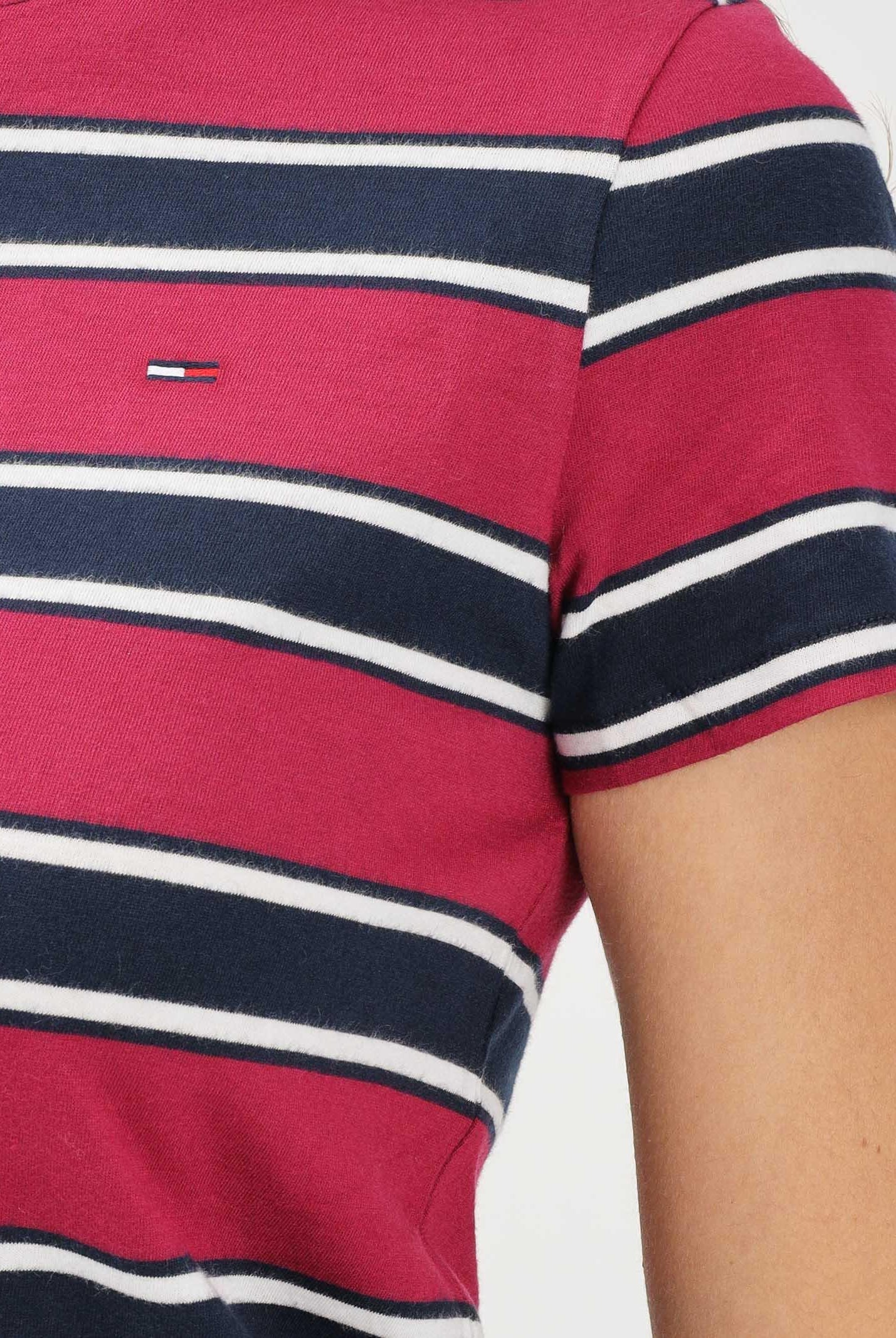 TOMMY JEANS T-shirt a manica corta bordeaux e blu da donna con motivo a righe DW0DW21834 0E3 TOMMY JEANS