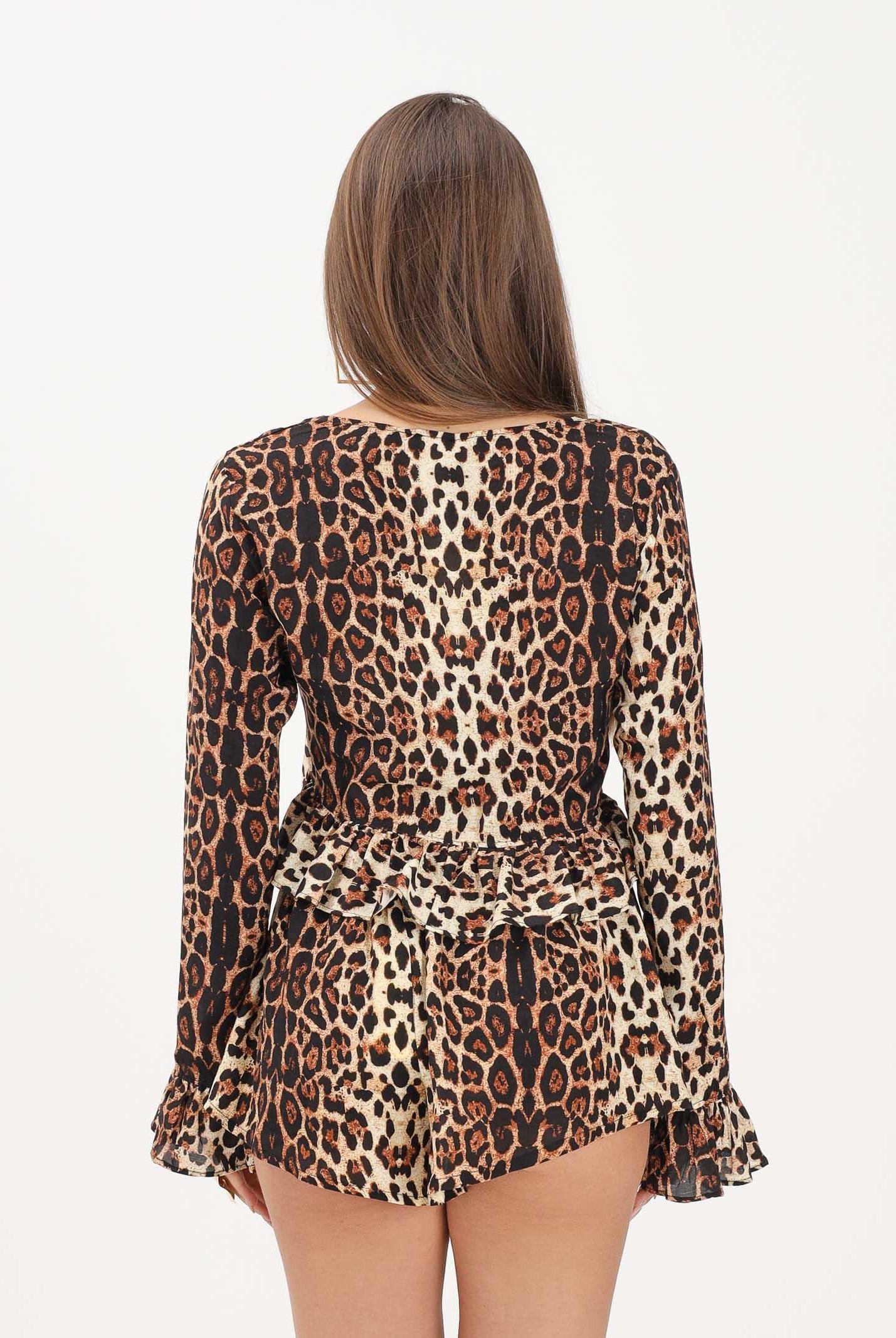 F**K crop top manica lunga fantasia maculata animalier marrone donna. FK26-SW0125X02 . F**K