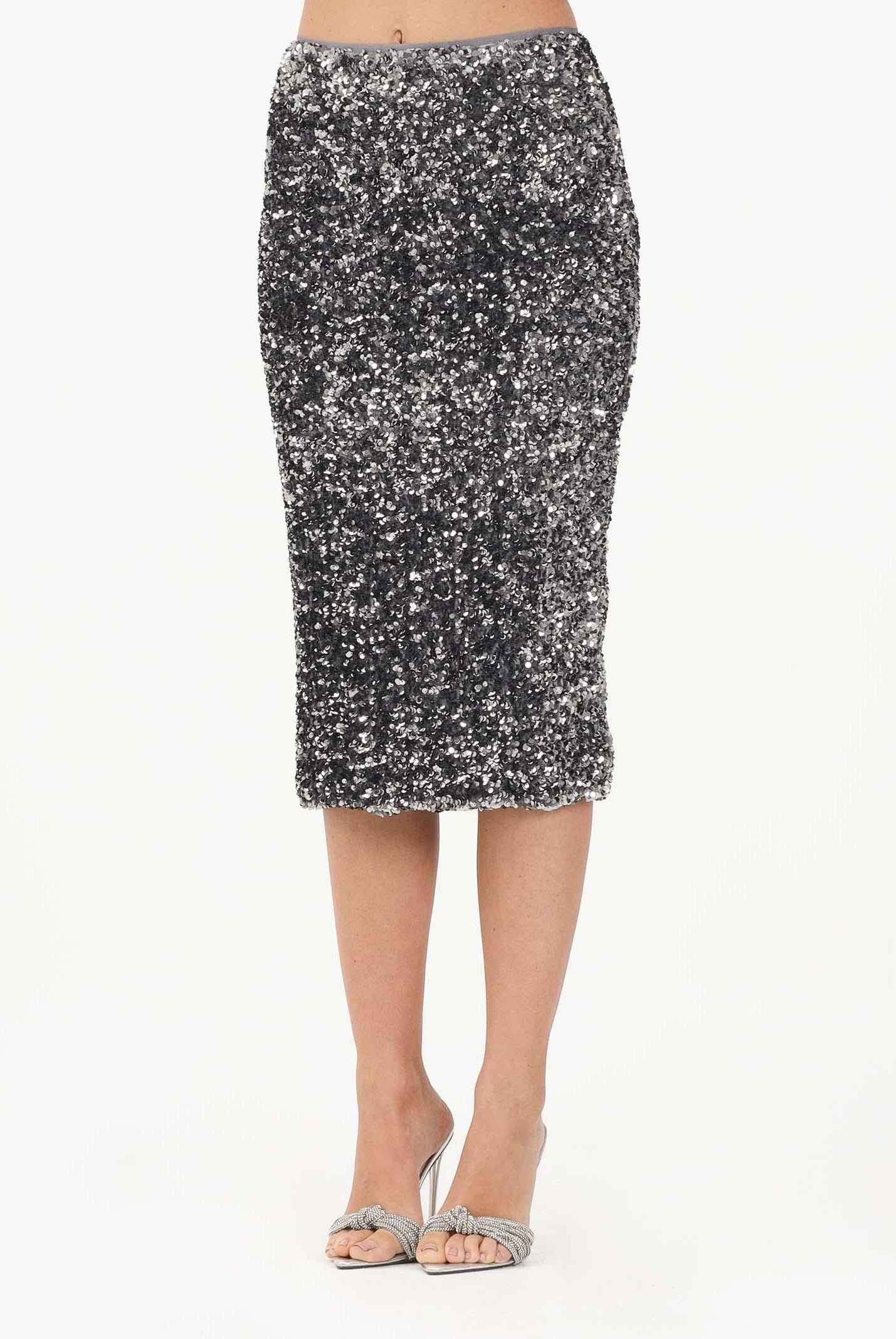 VICOLO Gonna midi a tubino grigia da donna ricoperta di paillettes TF0120 AR VICOLO