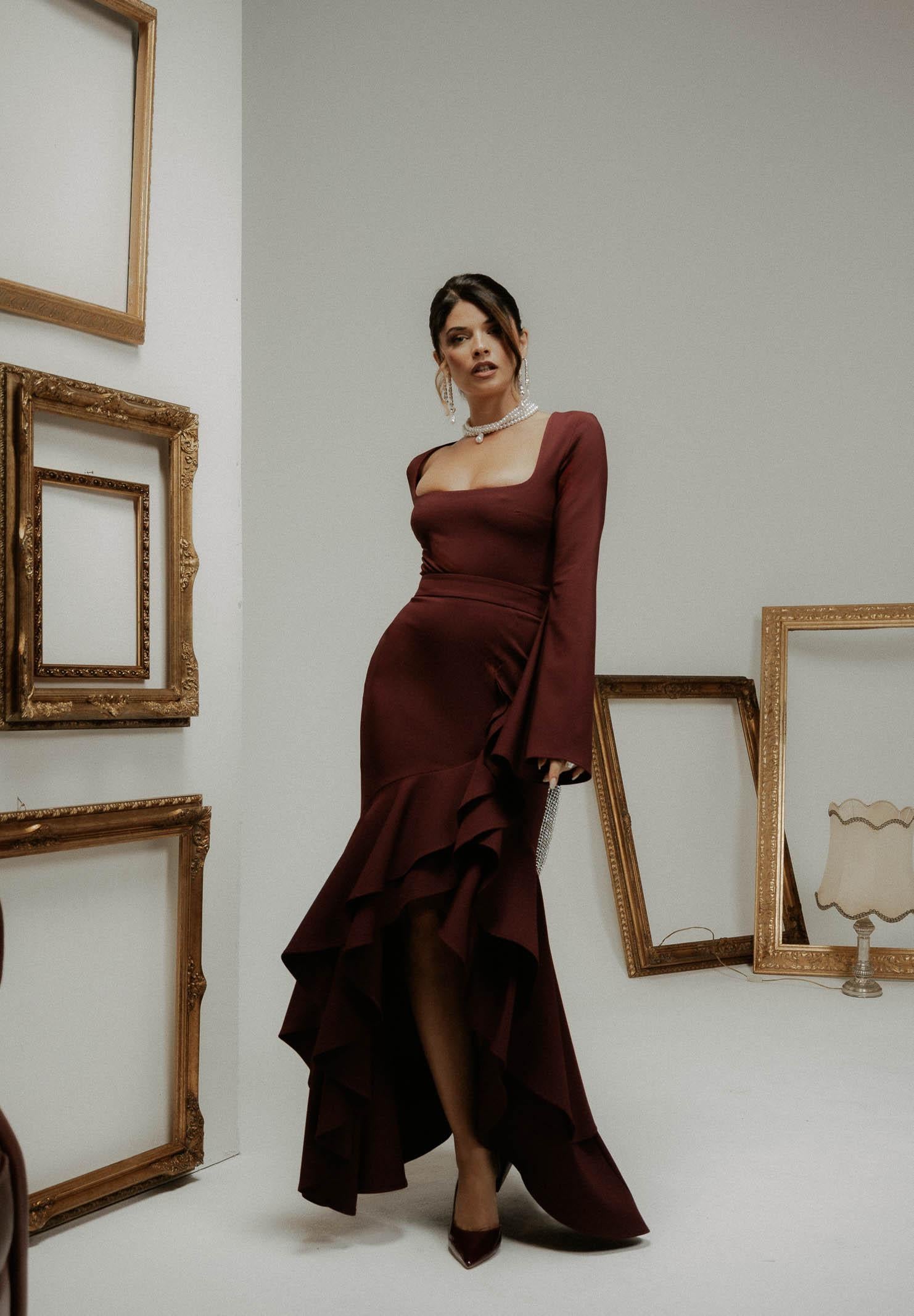 SANTAS Gonna lunga ÉLAN bordeaux da donna PV2606 PR SANTAS