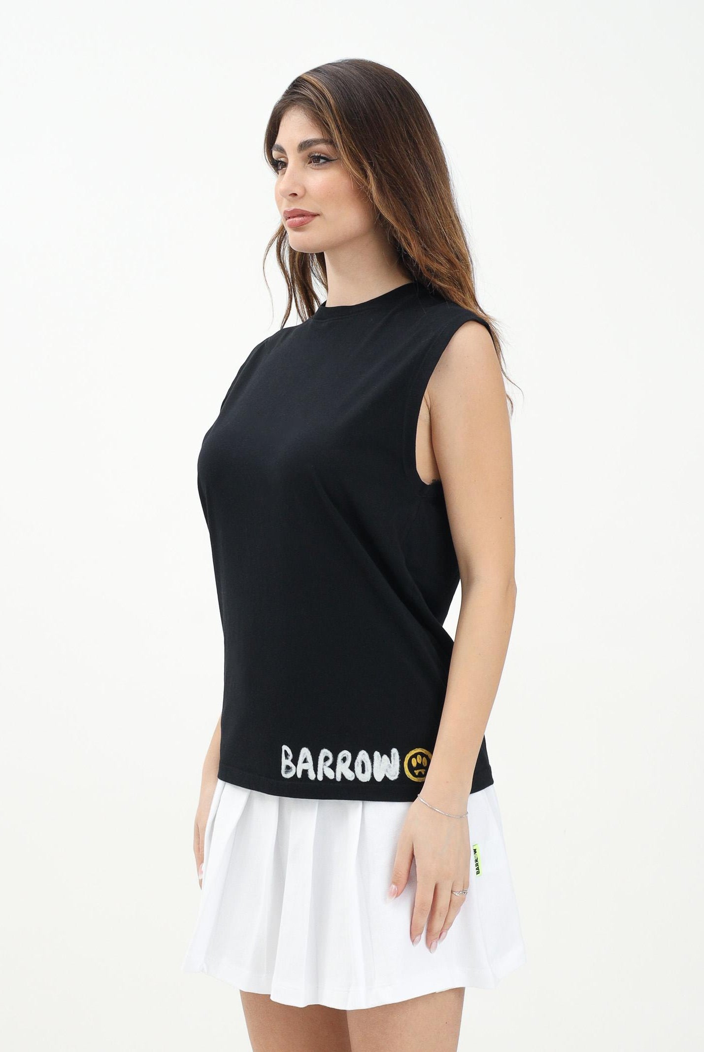 BARROW T-shirt senza maniche nera per donna, ragazzi e bambini con stampa logo S5BKJUTA051 110 BARROW