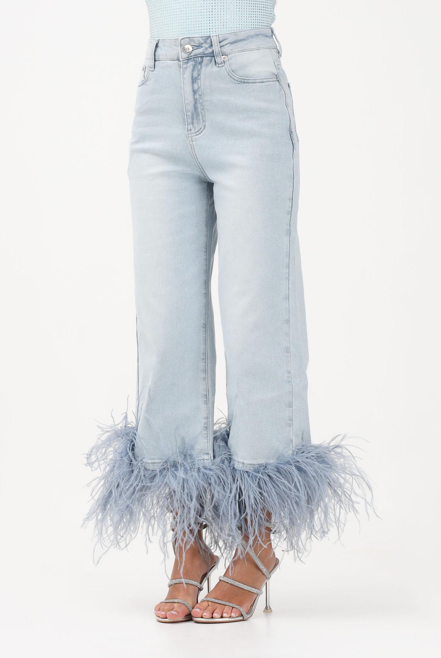 TWENTY FOURHAITCH Jeans ARCADE in denim chiaro da donna con piume A0118DCH62P DECH TWENTY FOURHAITCH