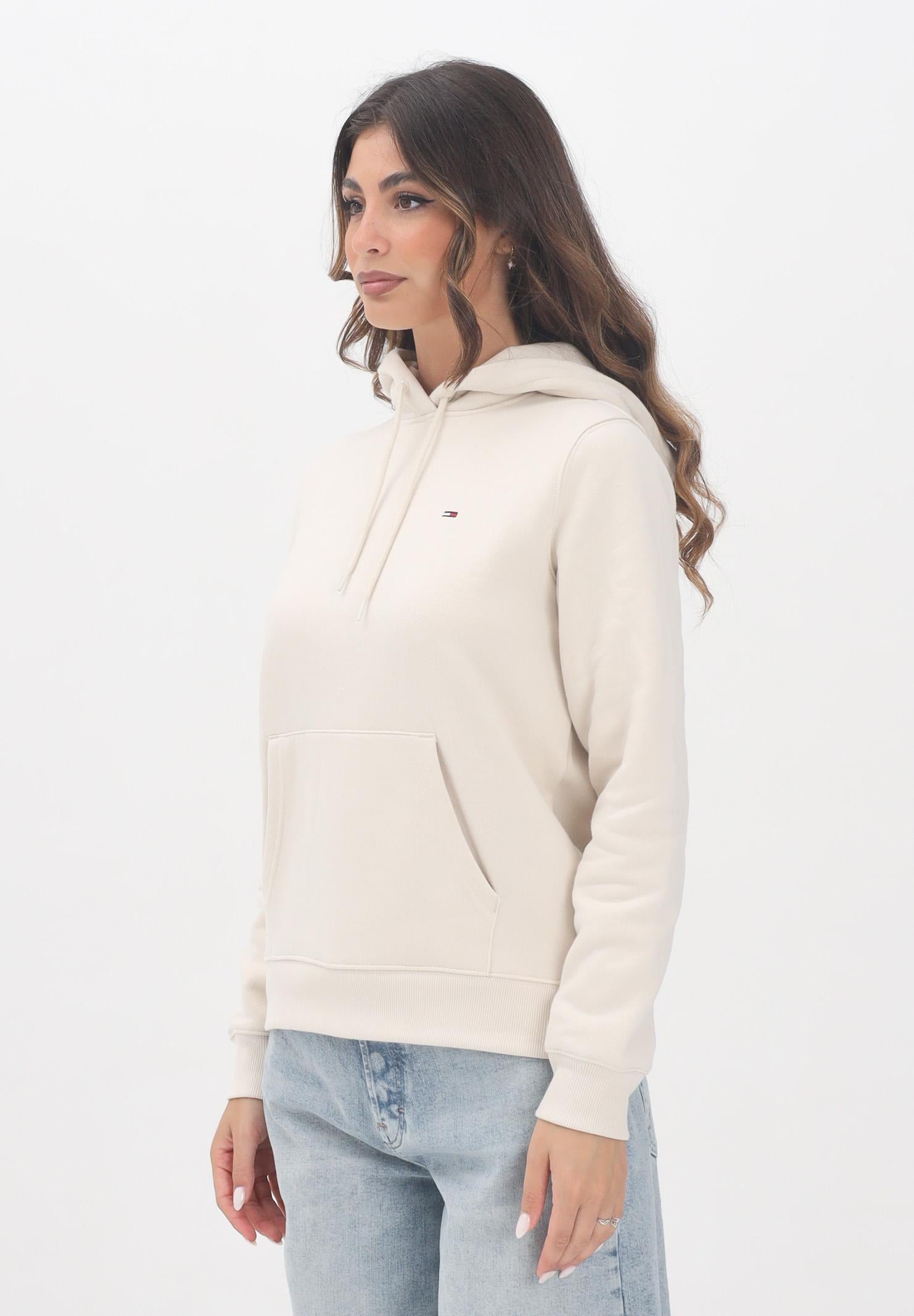 TOMMY JEANS Felpa con cappuccio beige da donna rifinita da logo DW0DW19958ACH . TOMMY JEANS