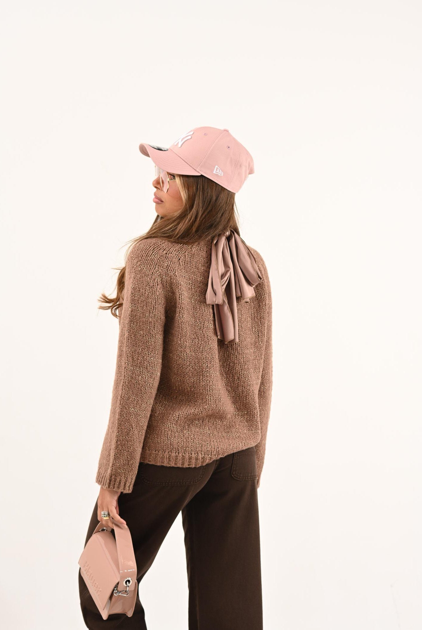 ONLY Maglioncino girocollo marrone da donna con fiocco sul retro 15353235 CocoaCrÈme ONLY