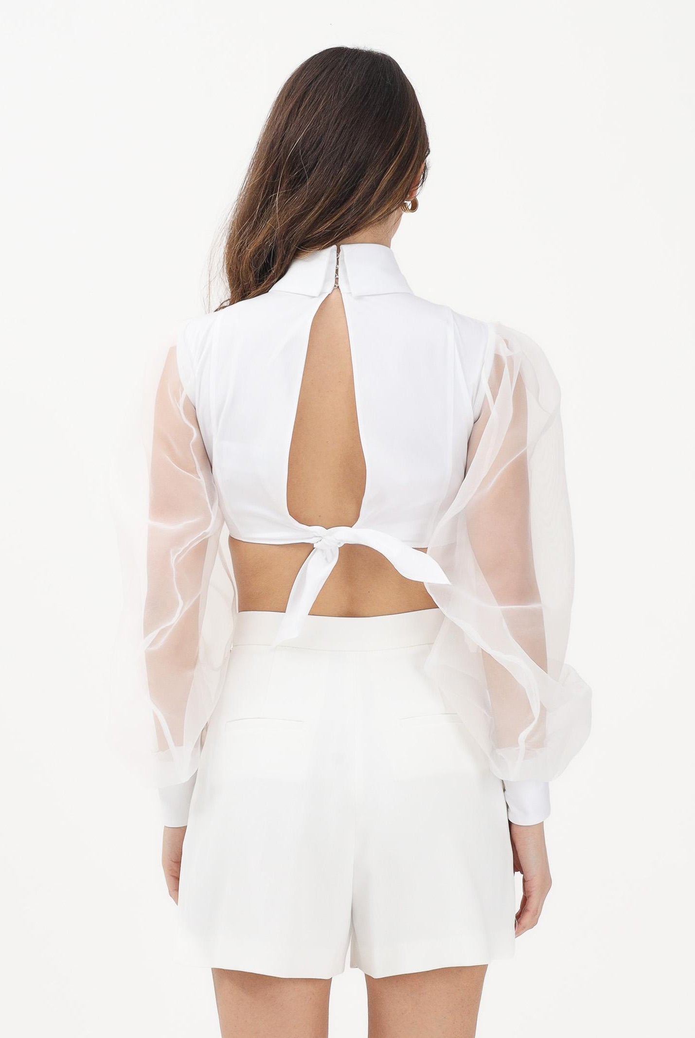 ELISABETTA FRANCHI Camicia crop bianca da donna con maniche dai volumi balloon CA14461E2 100 ELISABETTA FRANCHI