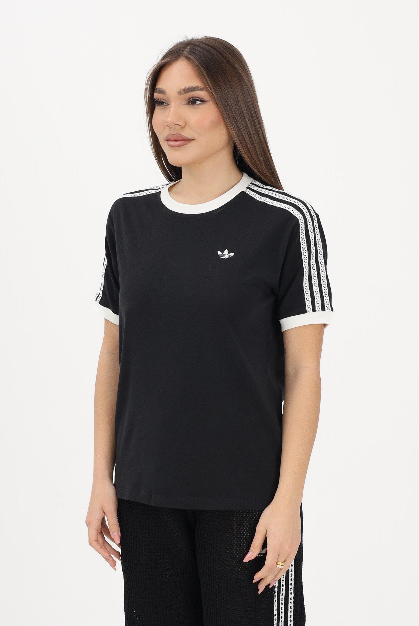 ADIDAS ORIGINALS T-shirt a manica corta SUMEMR GLOW ADVANCED THREE STRIPES nera da donna KY8127 . ADIDAS ORIGINALS