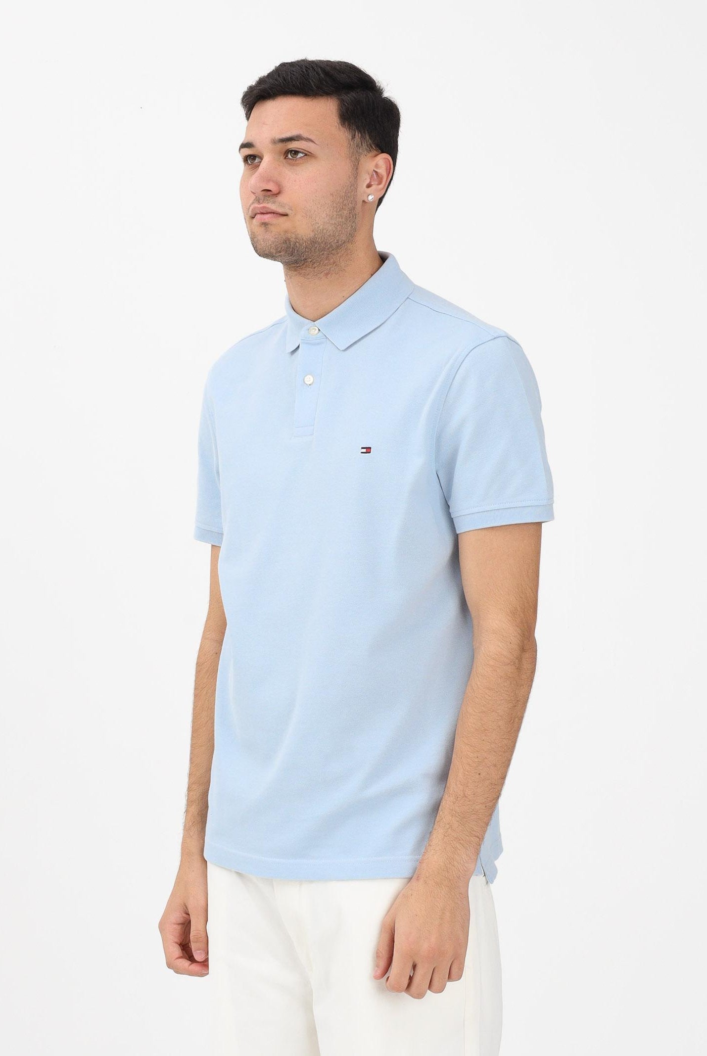 TOMMY HILFIGER Polo a manica corta celeste da uomo con logo MW0MW17770 C1O TOMMY HILFIGER
