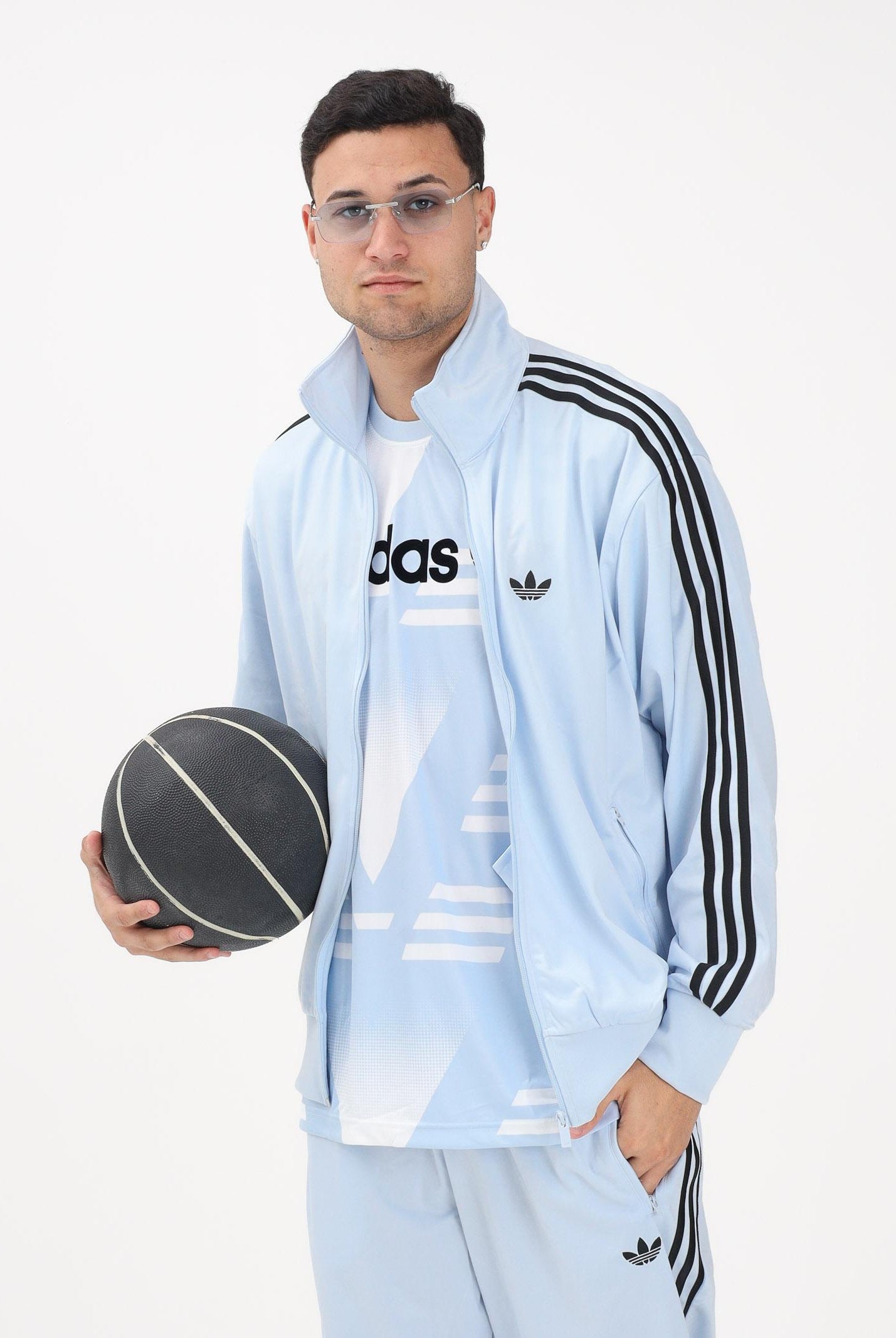 ADIDAS ORIGINALS Felpa con zip Firebird azzurra da uomo KC7997 . ADIDAS ORIGINALS