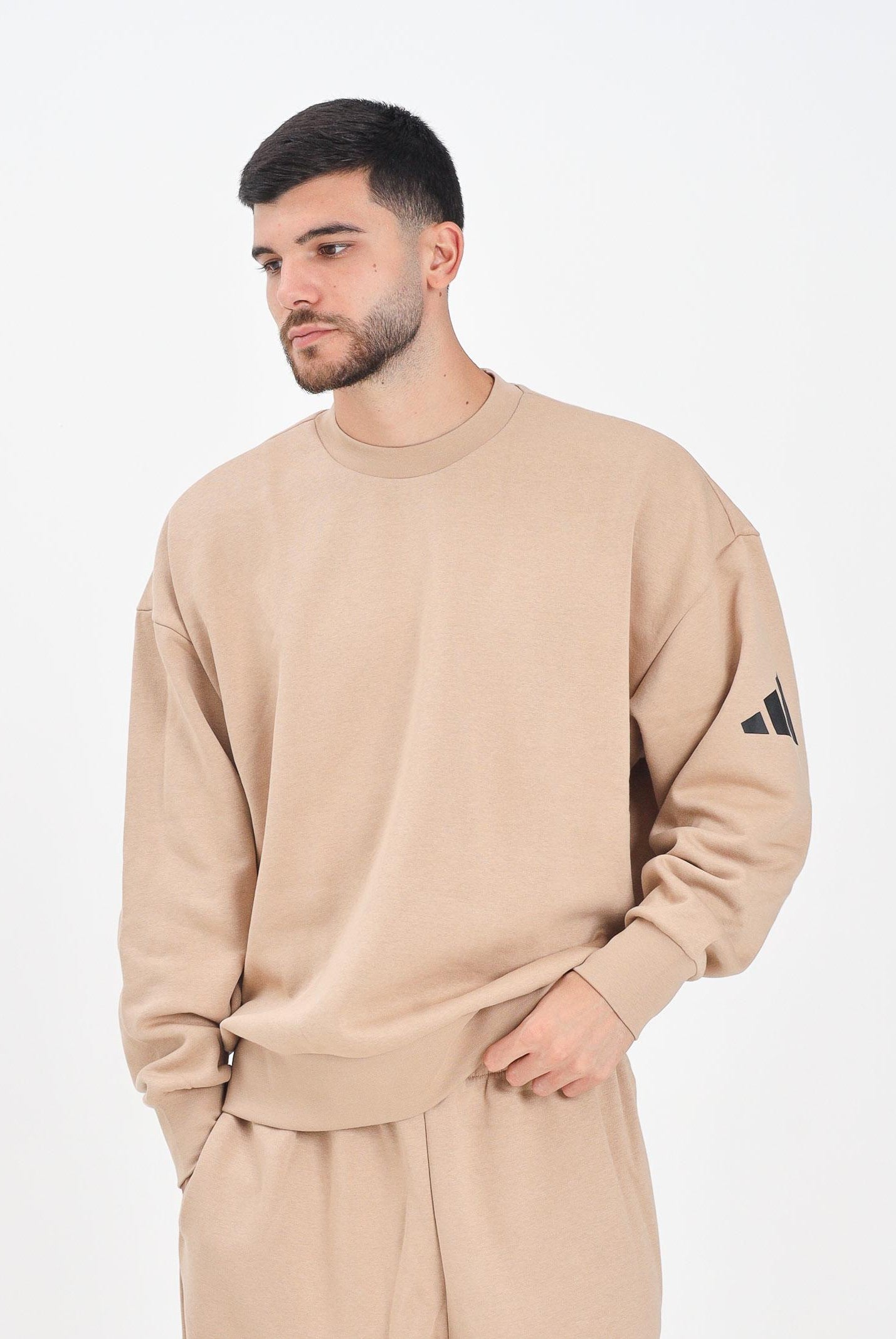 ADIDAS PERFORMANCE Felpa girocollo Essentials Loose Fit 3 Bar Logo beige da uomo JX5668 ADIDAS PERFORMANCE