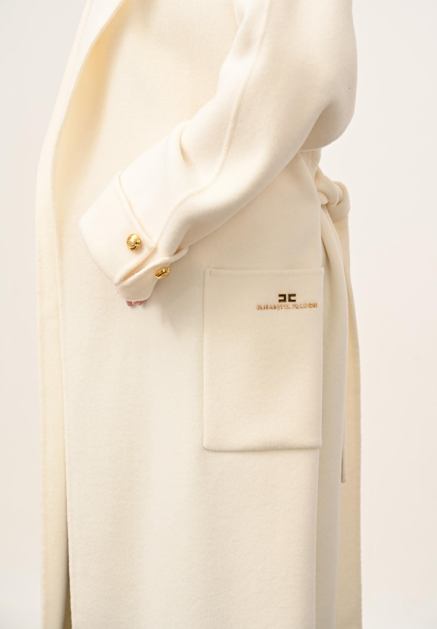 ELISABETTA FRANCHI Cappotto a vestaglia in panno panna da donna CP68D56E2 DZ9 ELISABETTA FRANCHI