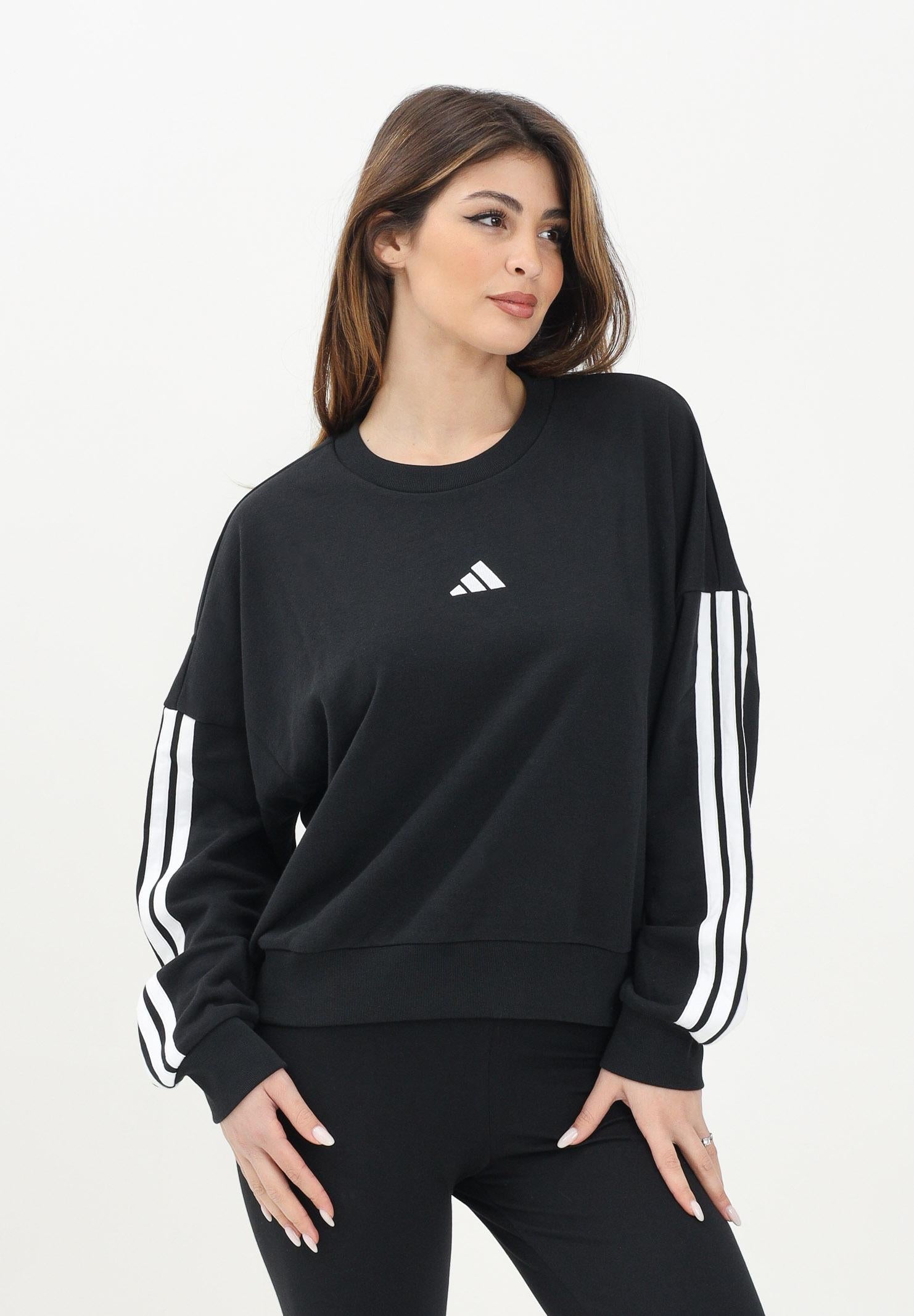 ADIDAS PERFORMANCE Felpa girocollo Essentials 3-Stripes French Terry nera da donna JE0016 . ADIDAS PERFORMANCE