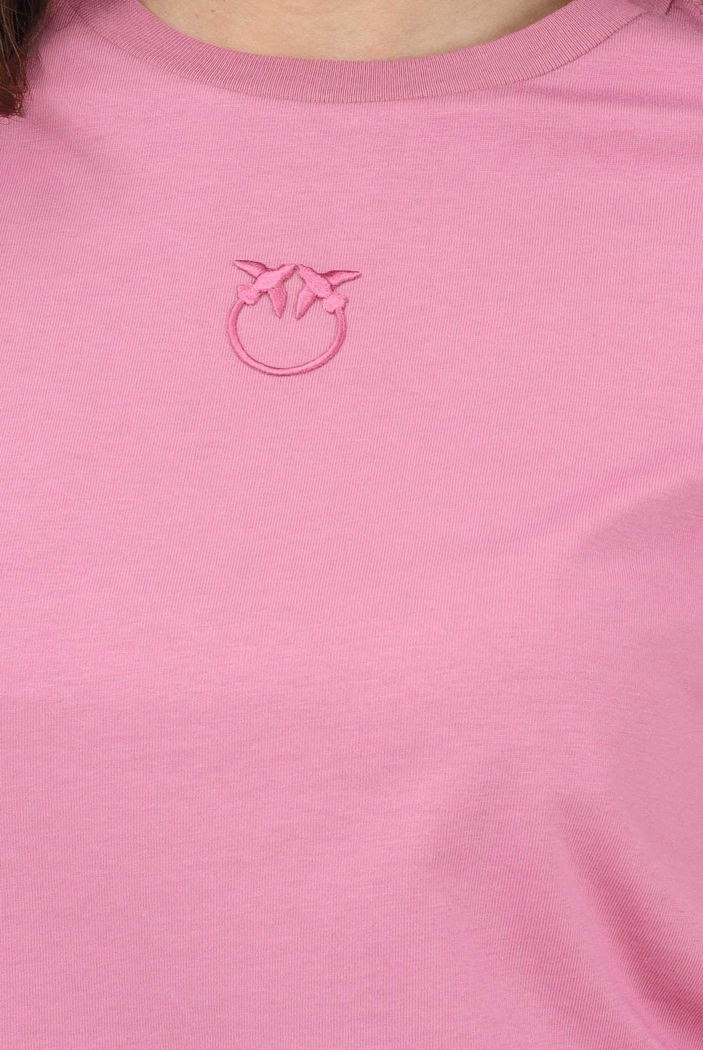 PINKO T-shirt a manica corta rosa da donna con ricamo logo Love Birds 100355A339 Q48 PINKO