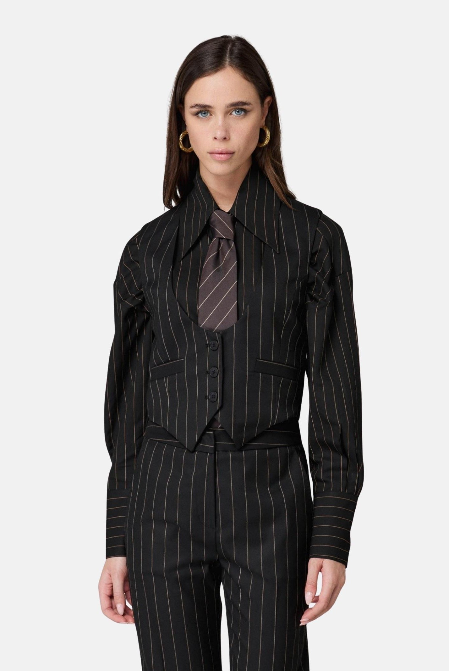 MAR DE MARGARITAS Cravatta moro da donna con sottili righe diagonali MMACW00020 GE04 Mar de margaritas