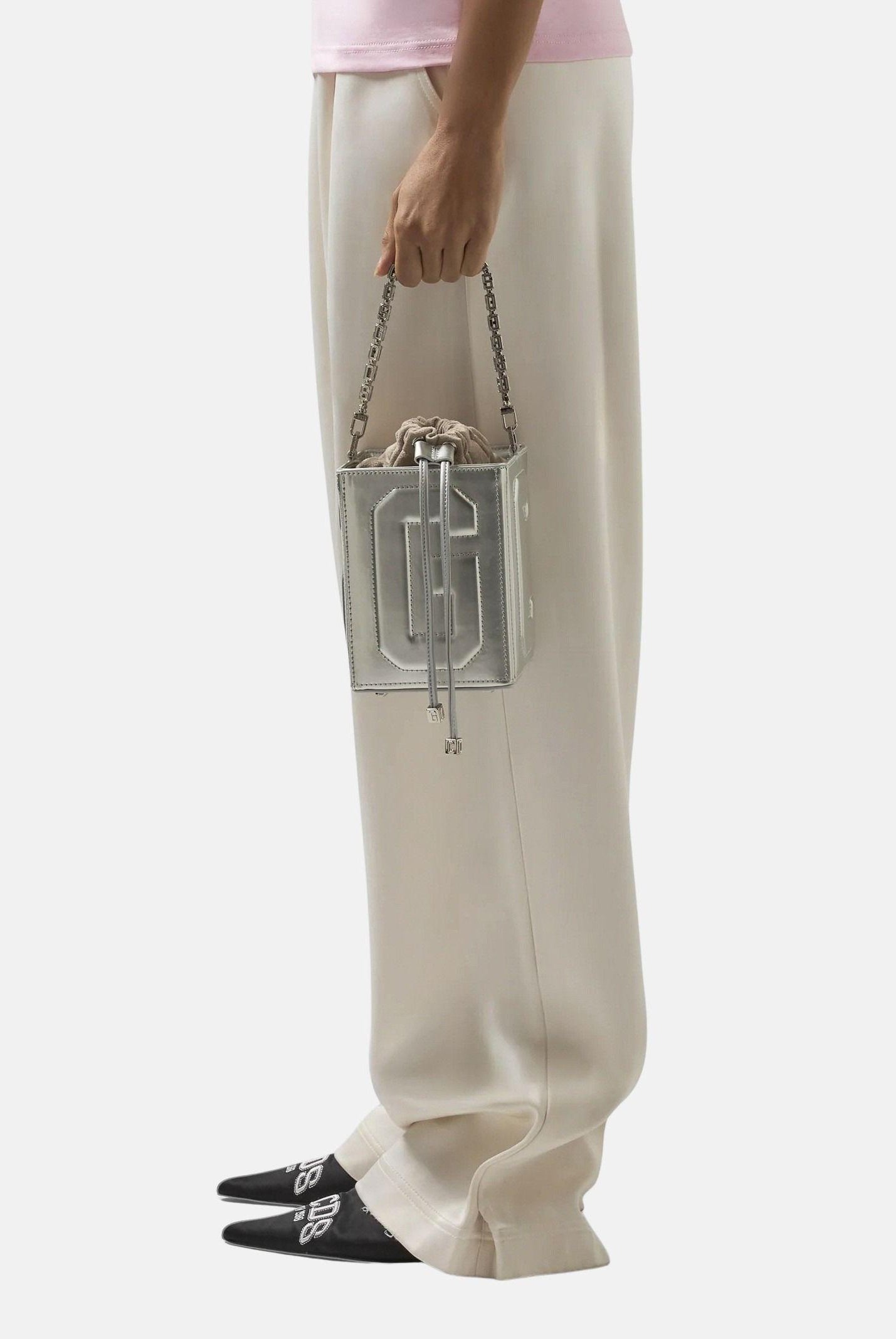GCDS Borsa a mano argento da donna con logo GCDS in rilievo 3D GCDSD001 01 GCDS