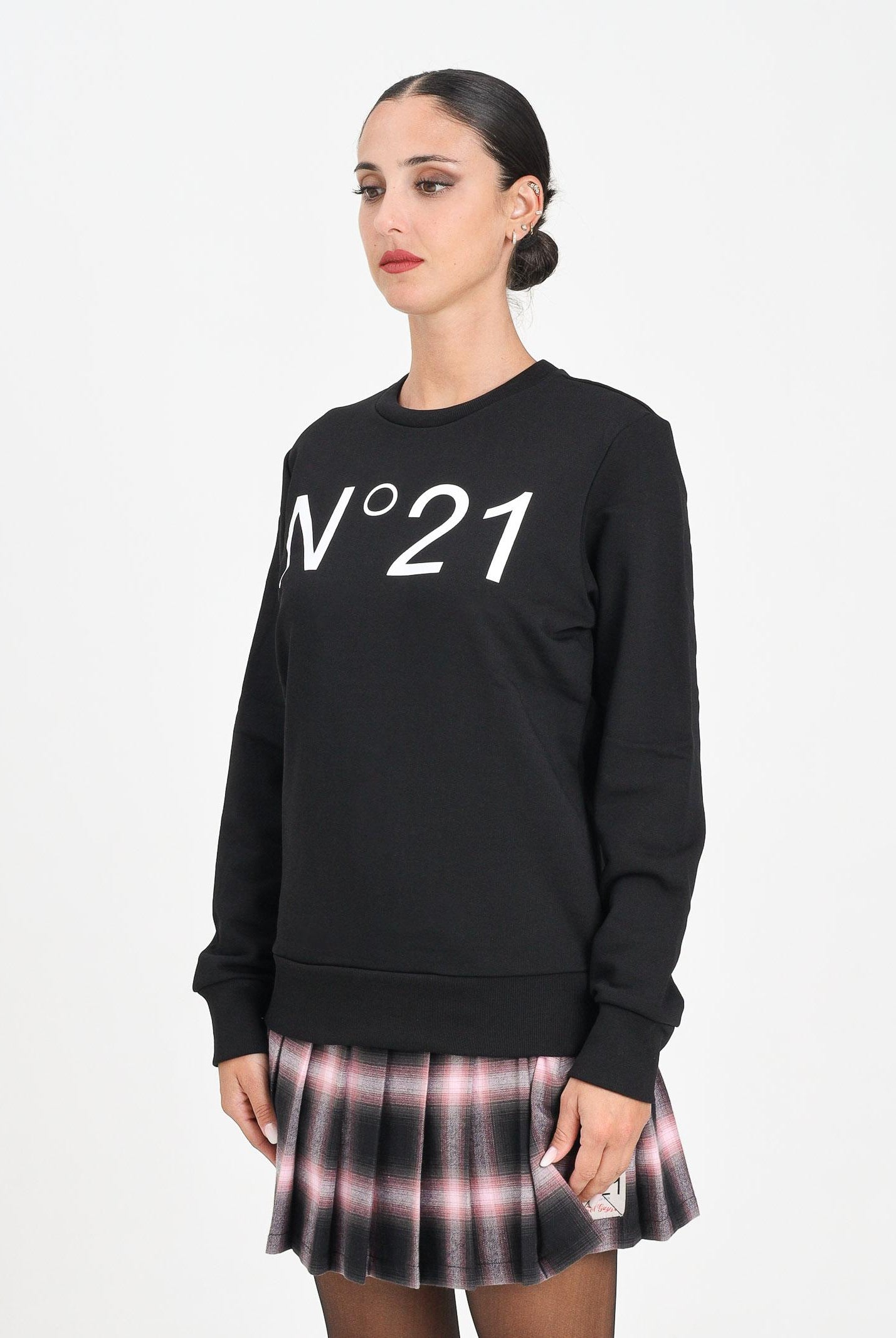 N21 Felpa girocollo nera per donna, ragazzi e bambini con logo a contrasto N21588N0154 0N900 N21