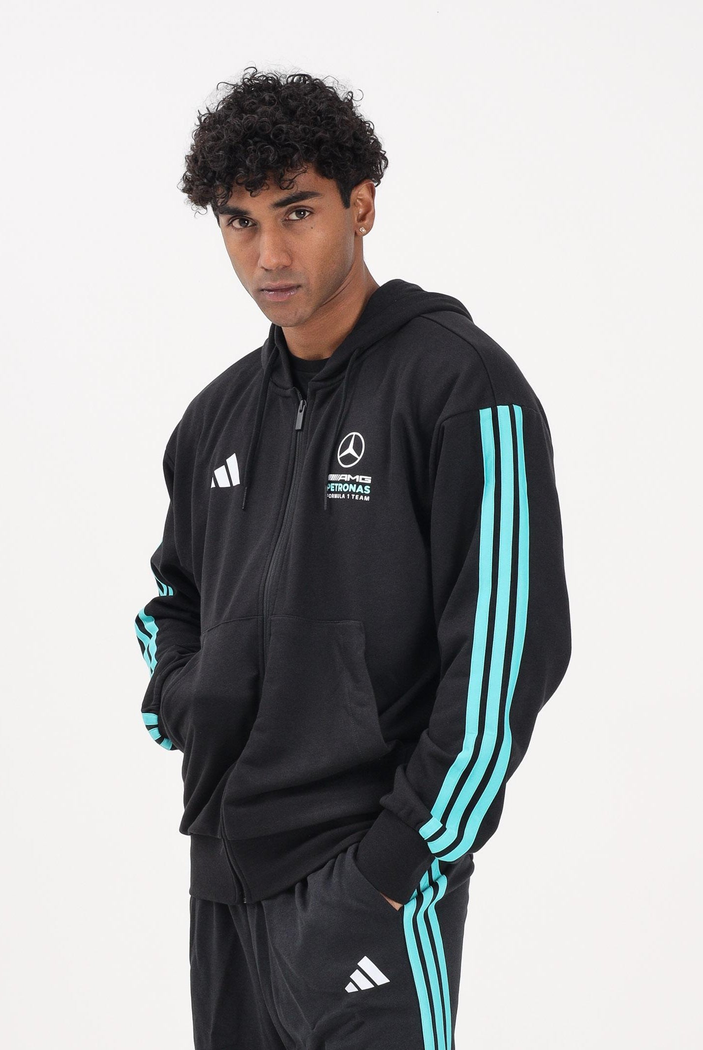 ADIDAS PERFORMANCE Felpa con zip MERCEDES-AMG PETRONAS FORMULA 1 TEAM DNA nera da uomo KE5910 . ADIDAS PERFORMANCE