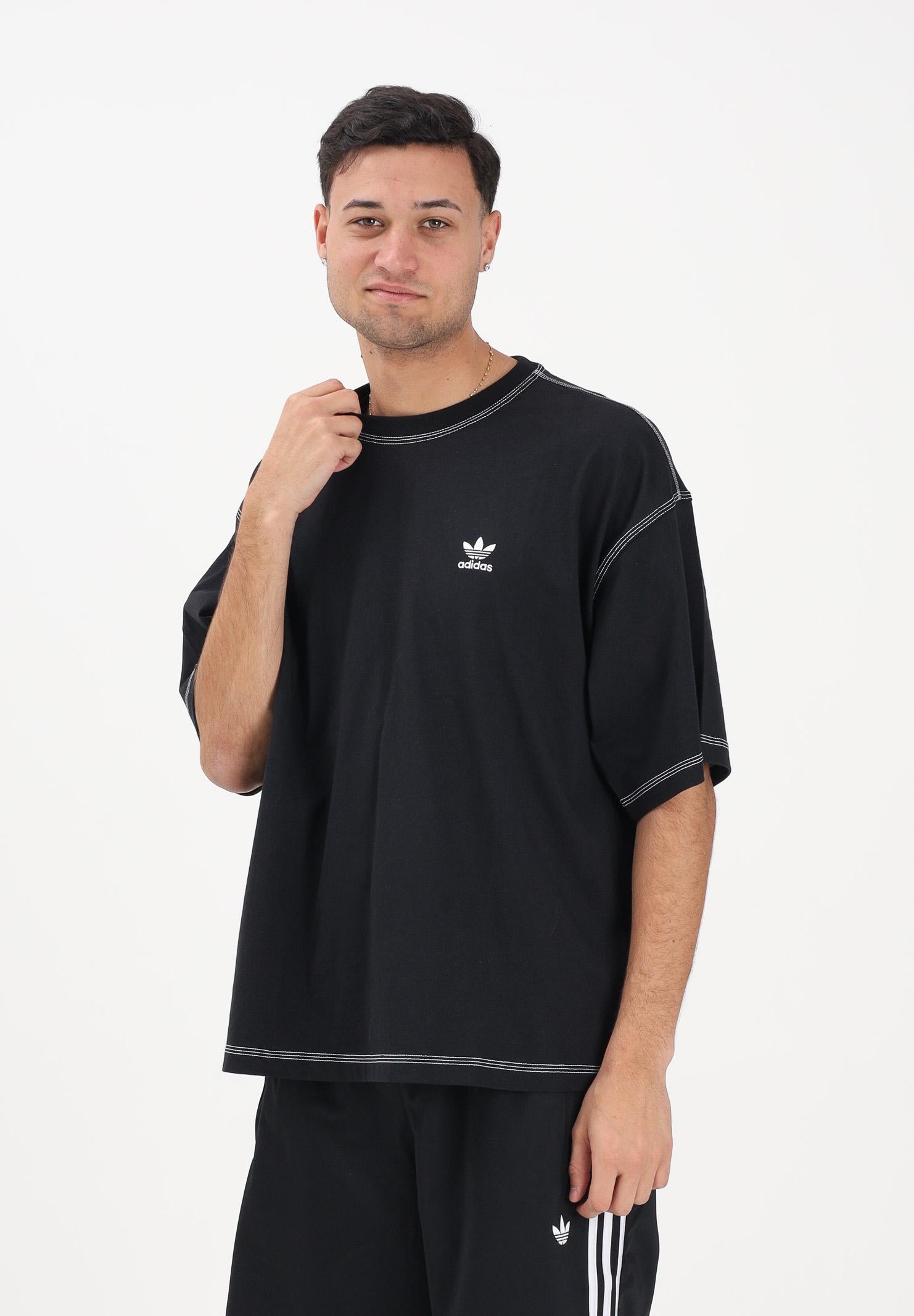 ADIDAS ORIGINALS T-shirt a manica corta TREFOIL ESSENTIALS nera da uomo JW0971 . ADIDAS ORIGINALS