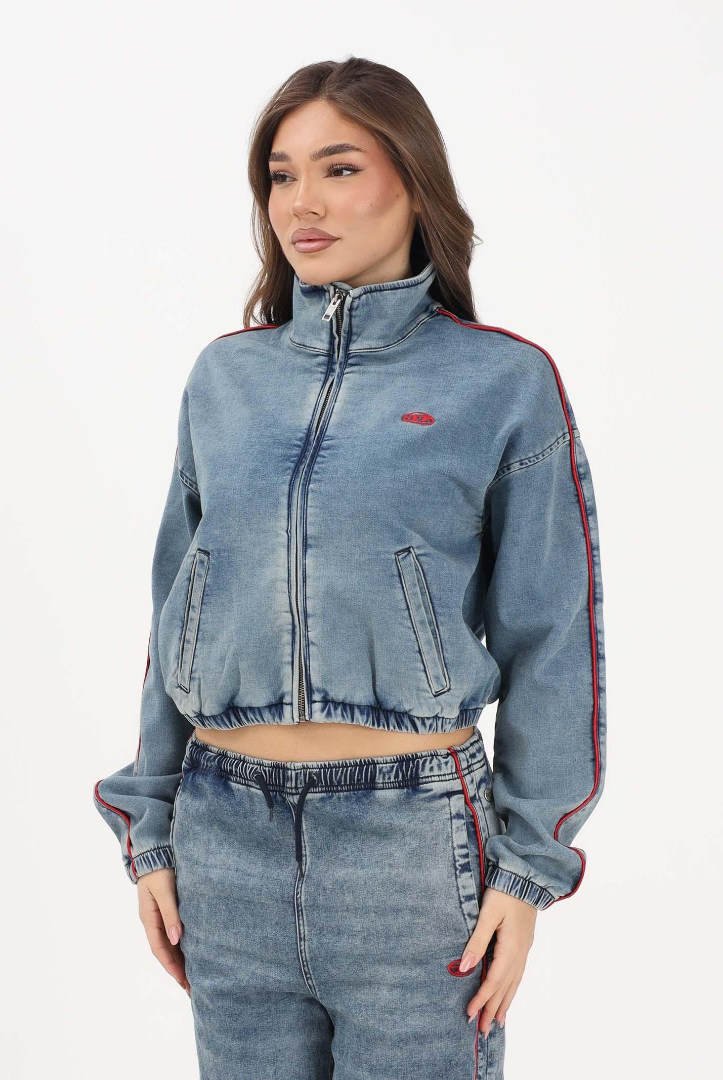 DIESEL Giubbotto di jeans in denim medio per donna, ragazzi e bambini con logo ricamato J02540KXBRS K01 DIESEL
