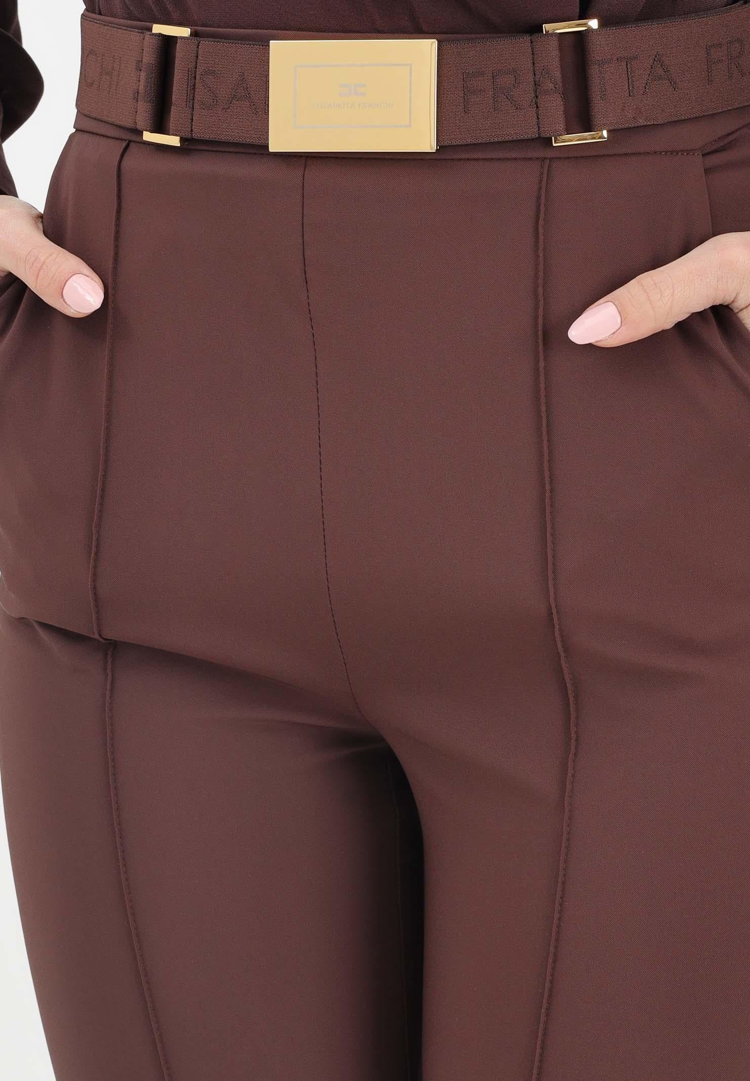 ELISABETTA FRANCHI Pantalone elegante marrone da donna con cintura PA13261E2 644 ELISABETTA FRANCHI