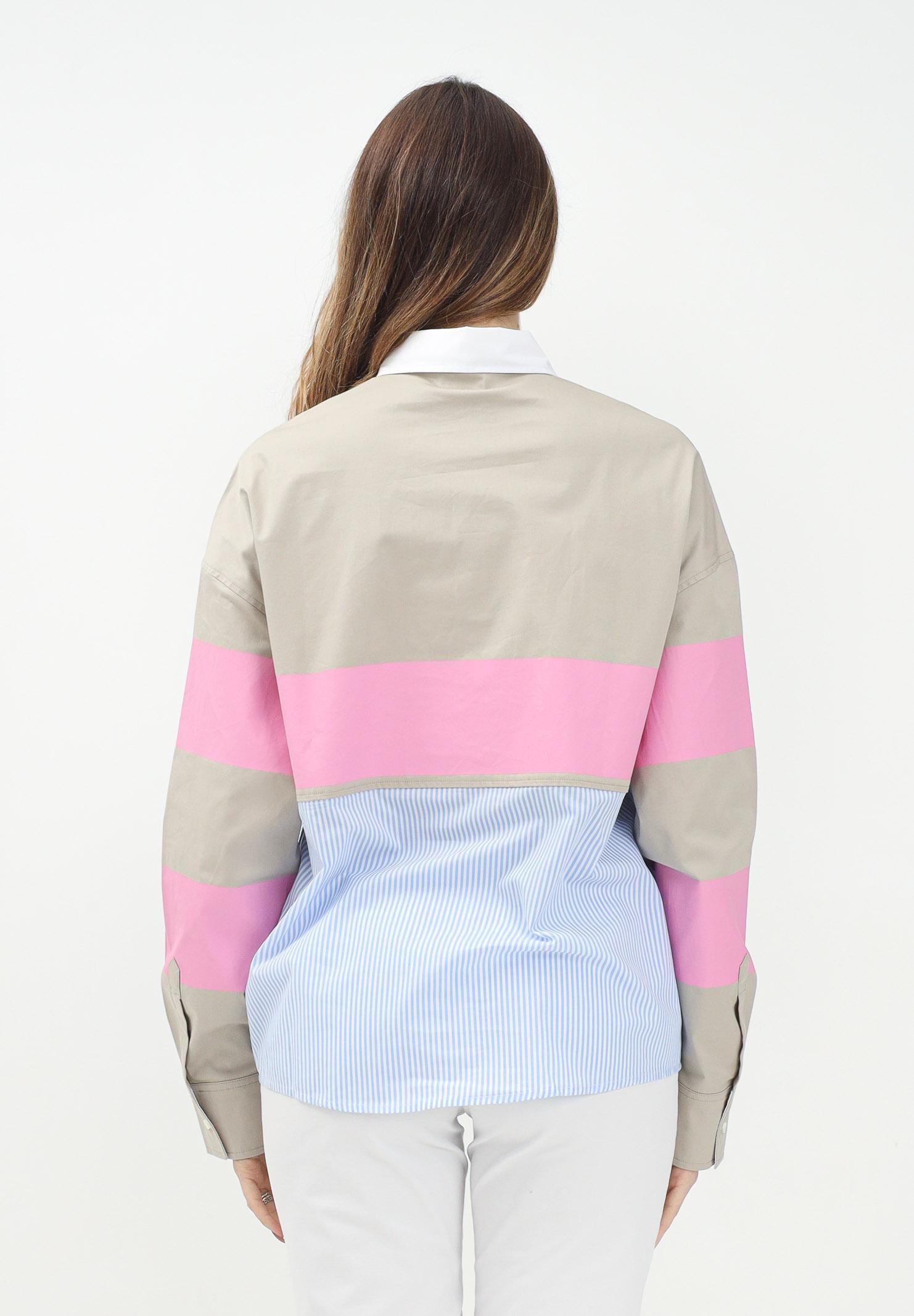 DSQUARED2 Camicia a manica lunga beige per donna e bambina con stampa logo e inserti a contrasto DQ2772D0AC3 DQC14 DSQUARED2