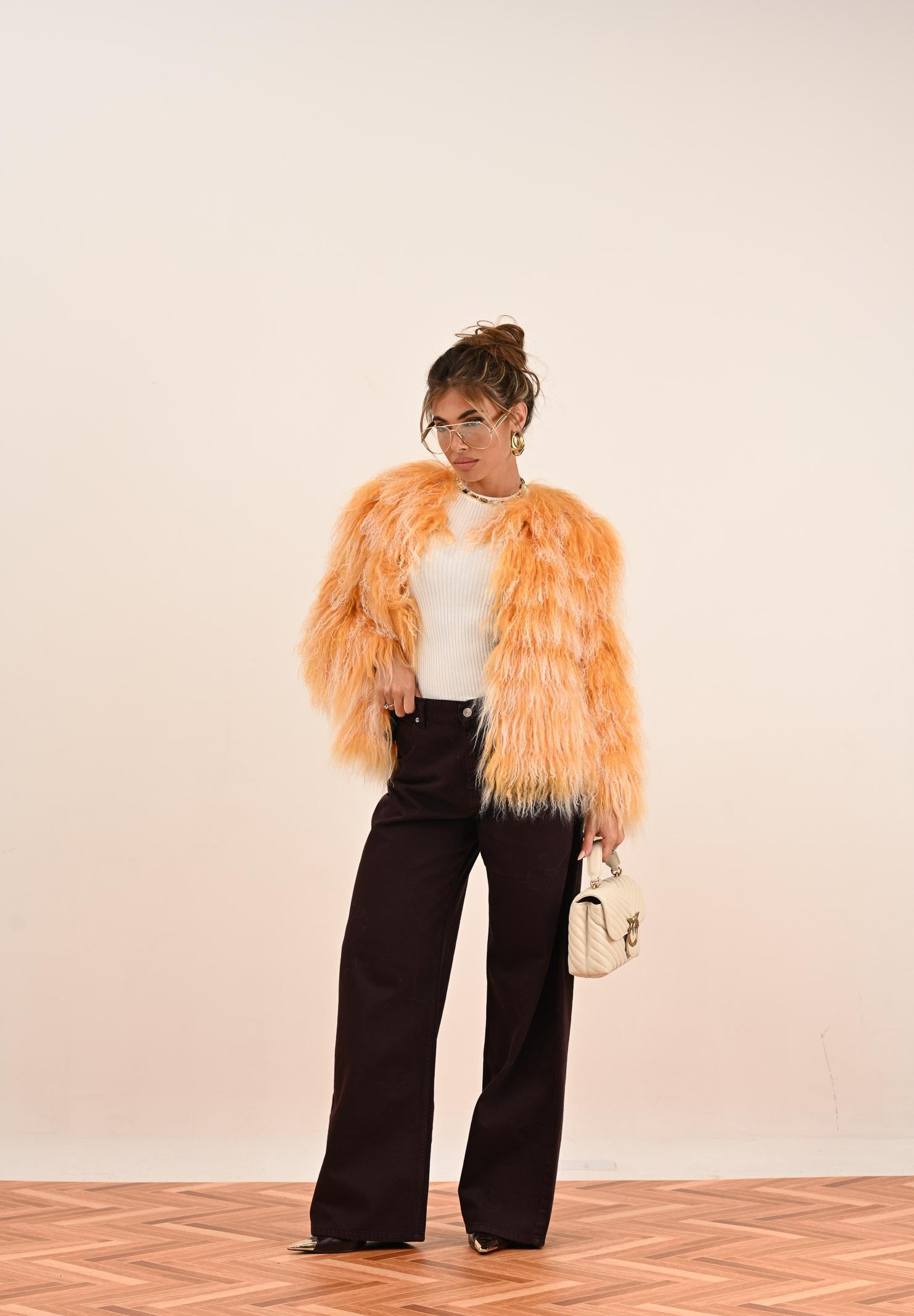 MEHRAN Pelliccia arancione da donna con sfumature chiare 25152ORAWHT ORAWHT MEHRAN